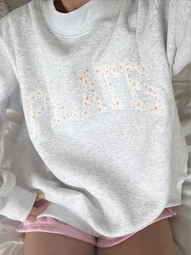 Pearl Grey Mockneck Pilates Embroider Sweatshirt - Image 12