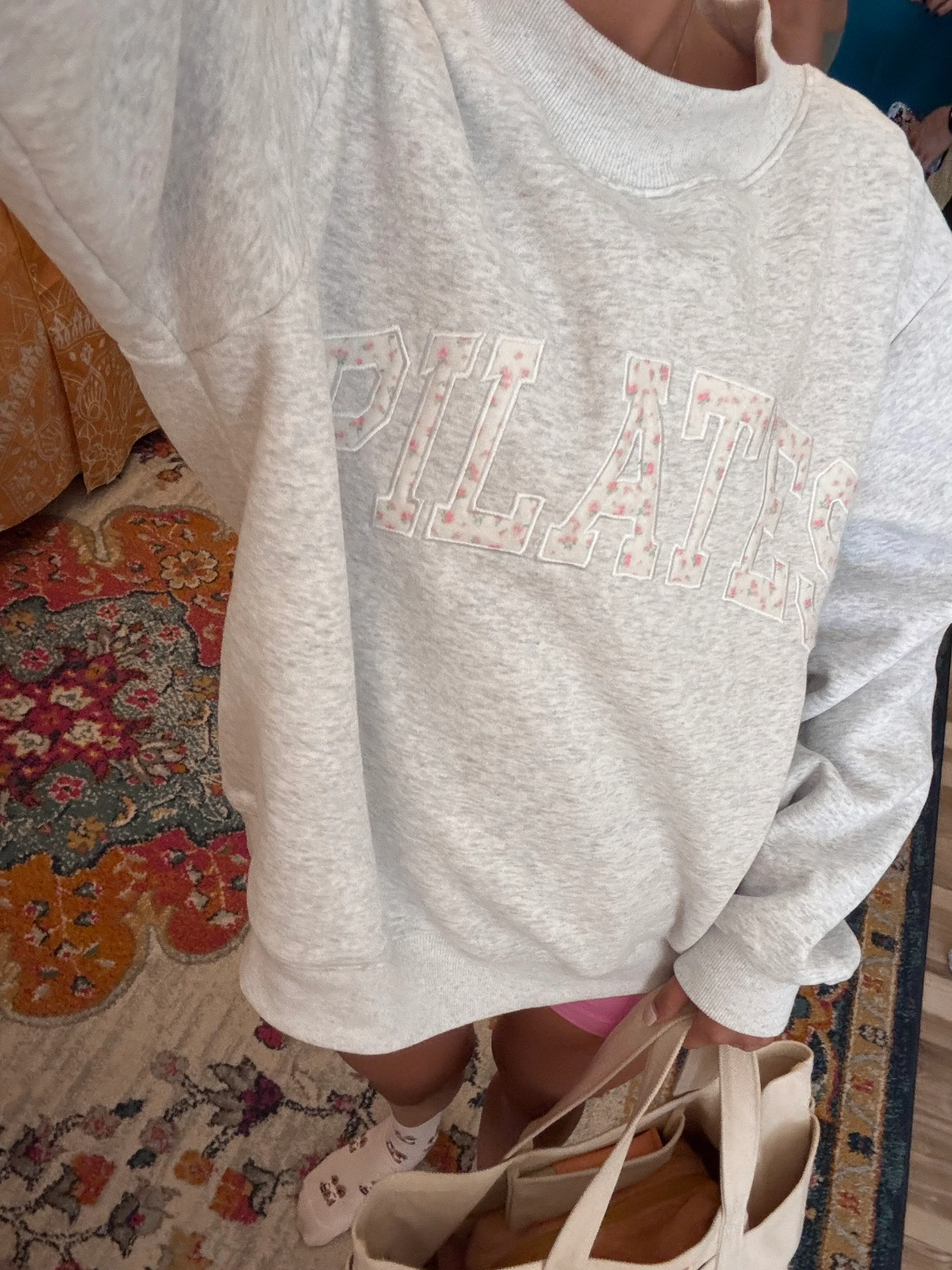Pearl Grey Mockneck Pilates Embroider Sweatshirt - Image 14
