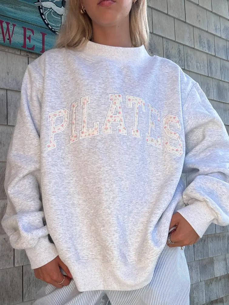 Pearl Grey Mockneck Pilates Embroider Sweatshirt - Image 9