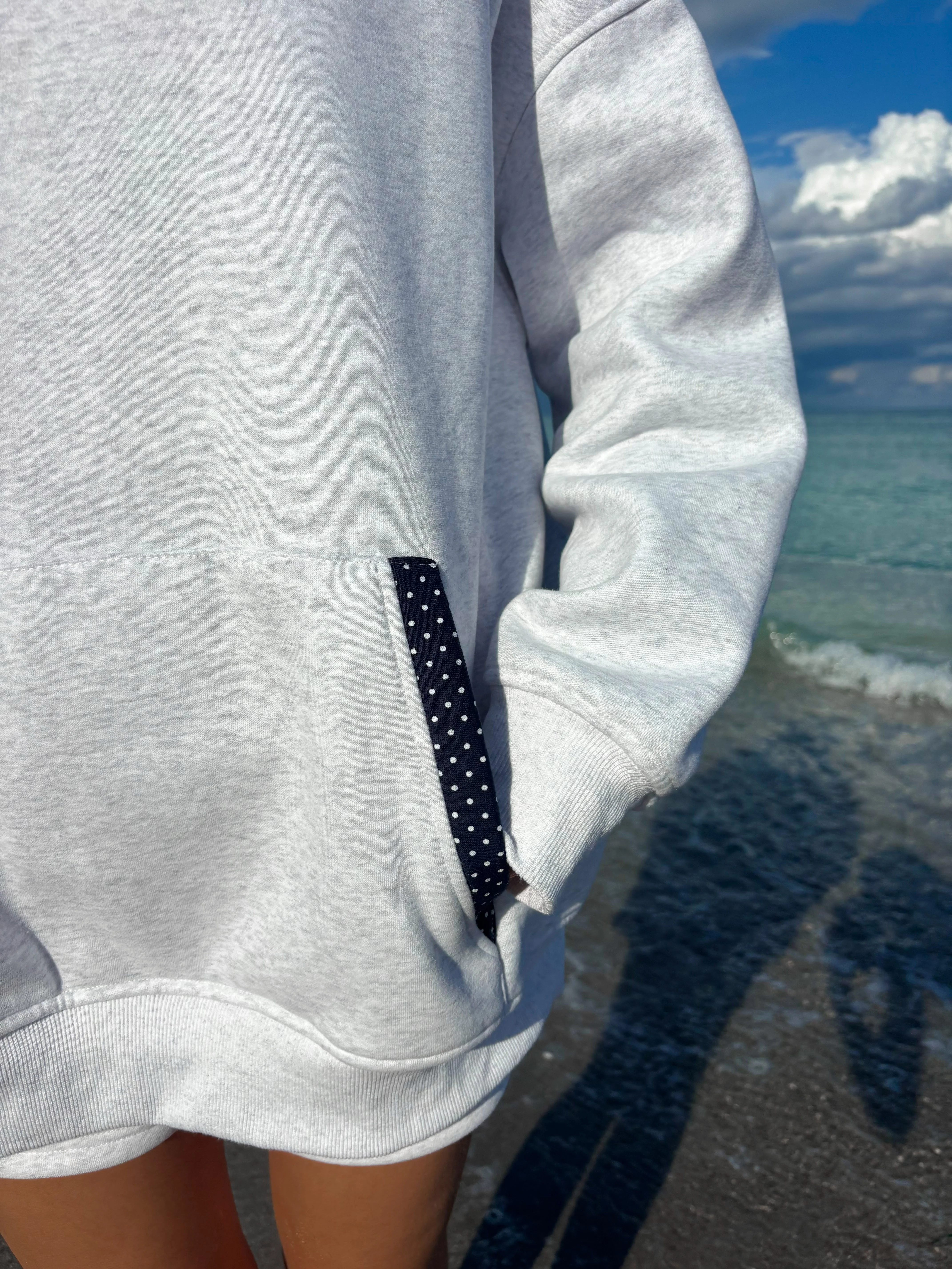 Pearl Grey Navy Blue Polka Dot Hoodie - Image 13
