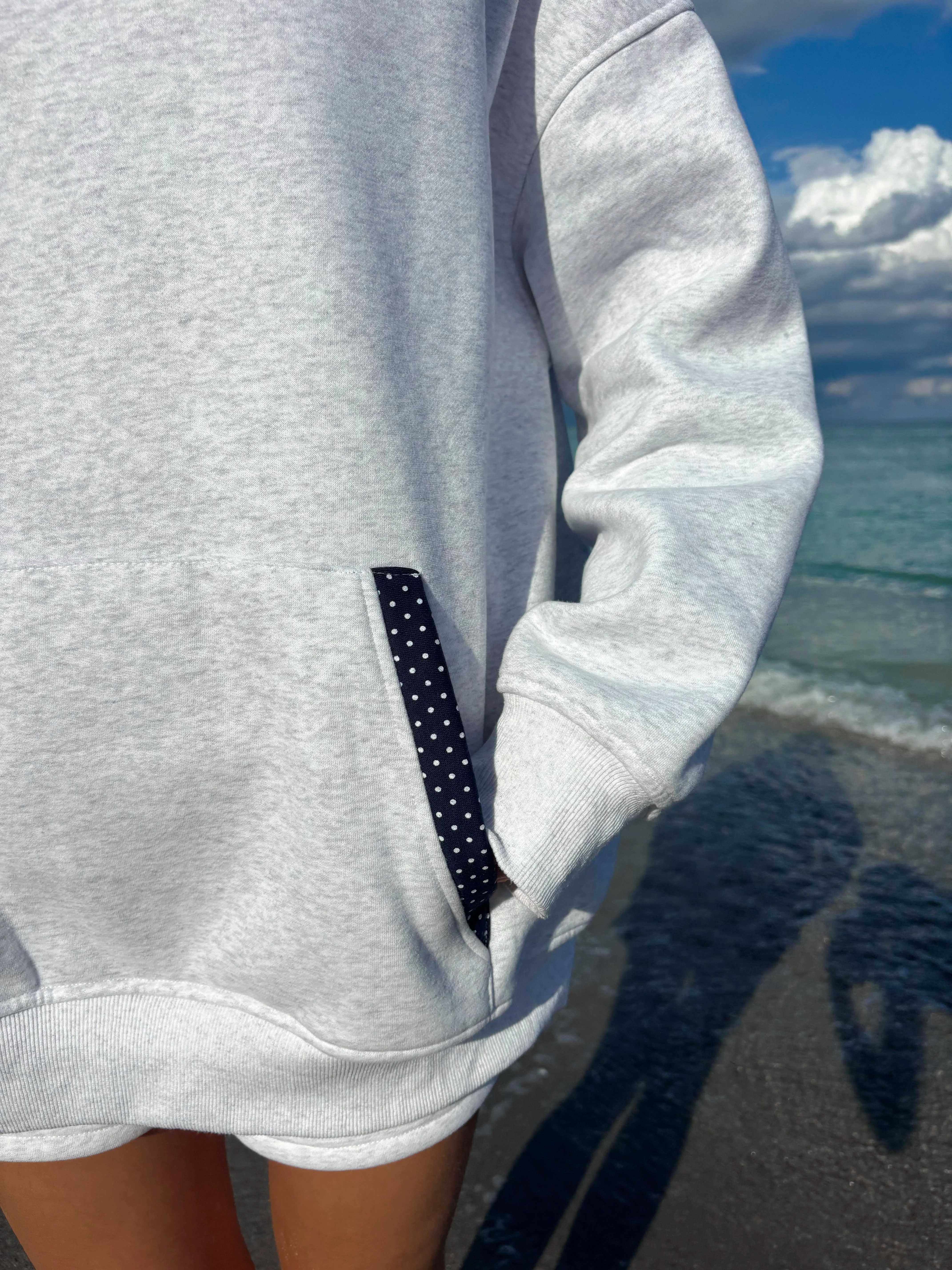 Pearl Grey Navy Blue Polka Dot Hoodie - Image 14