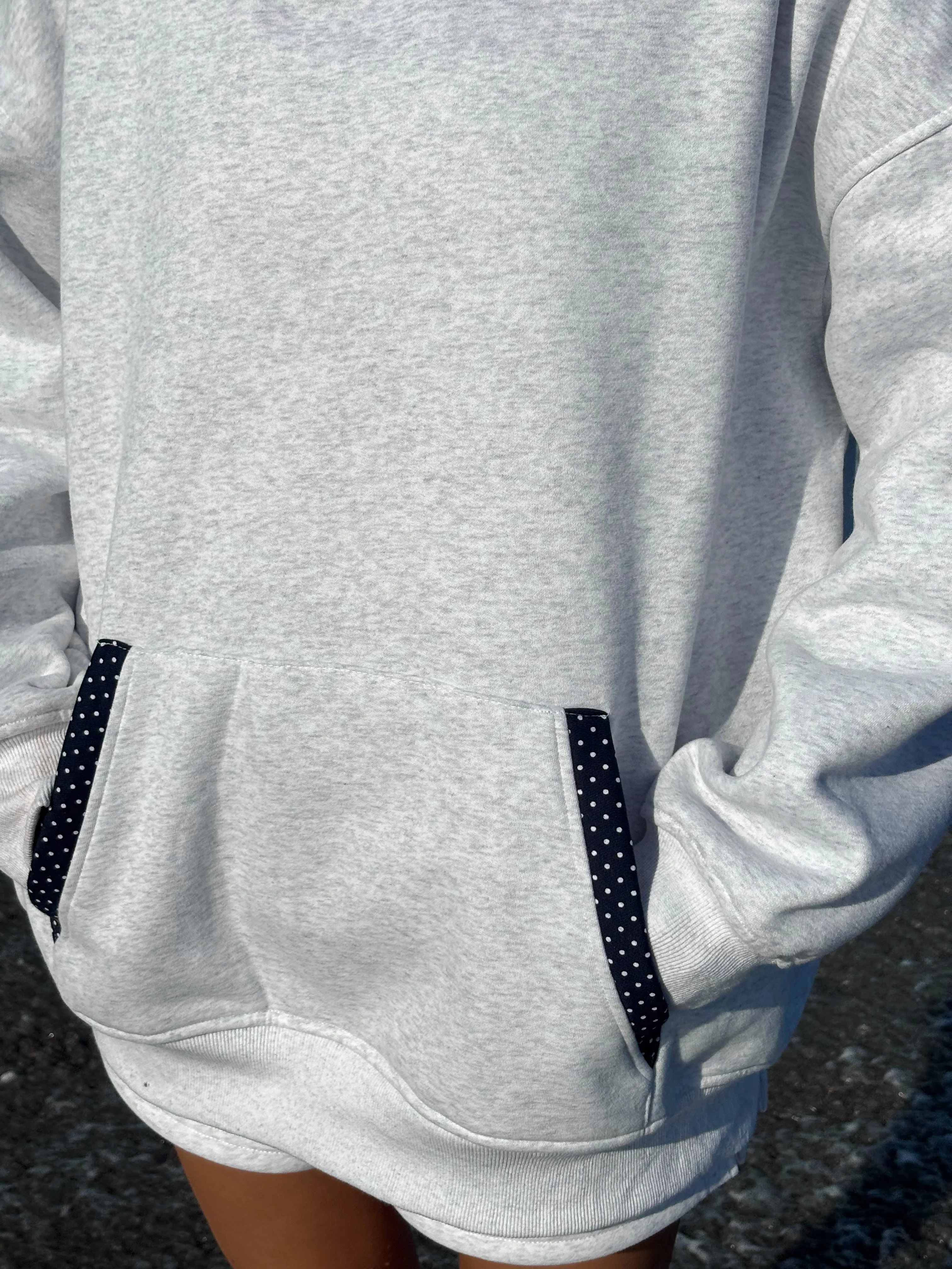 Pearl Grey Navy Blue Polka Dot Hoodie - Image 15