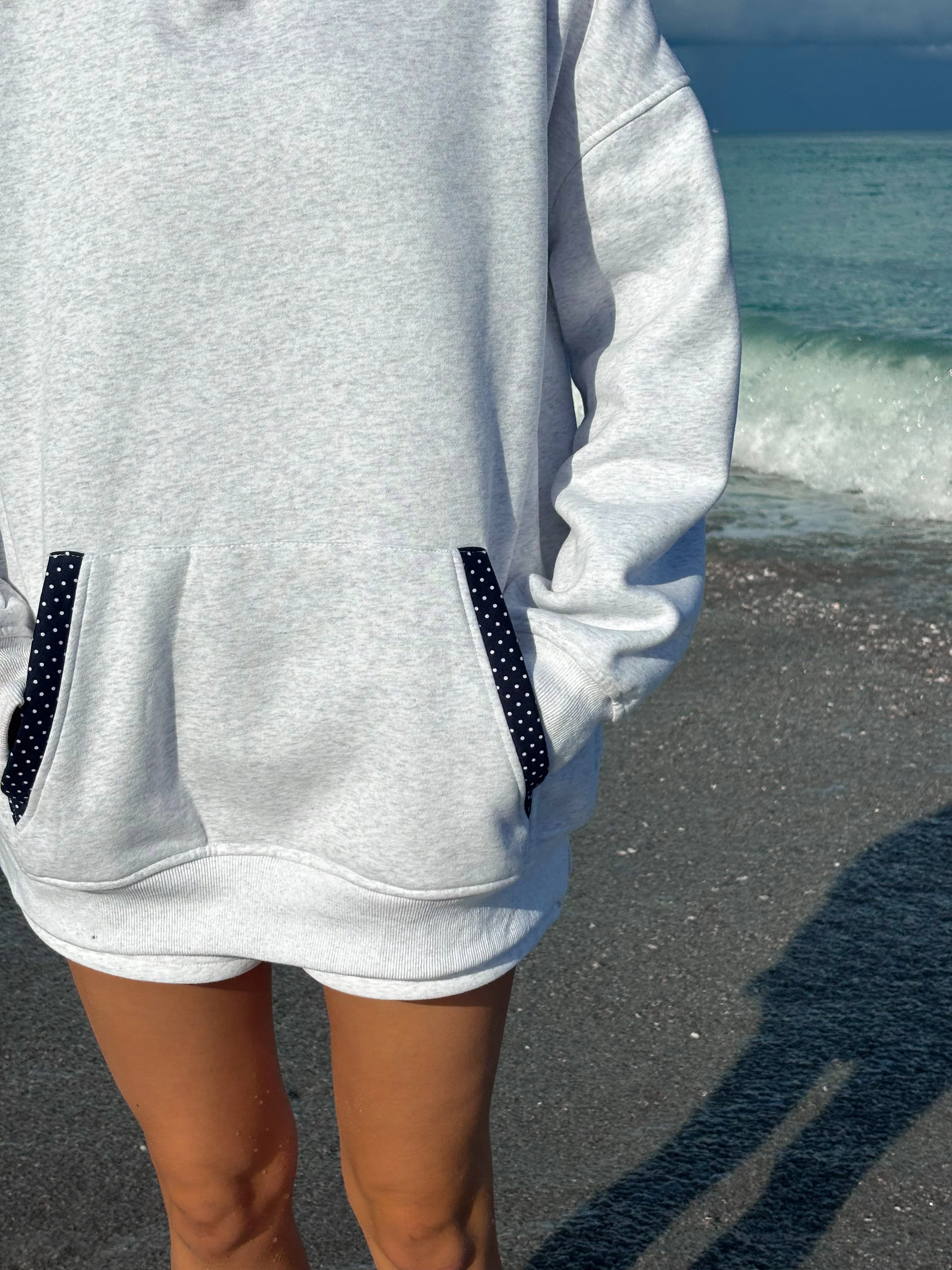 Pearl Grey Navy Blue Polka Dot Hoodie - Image 16