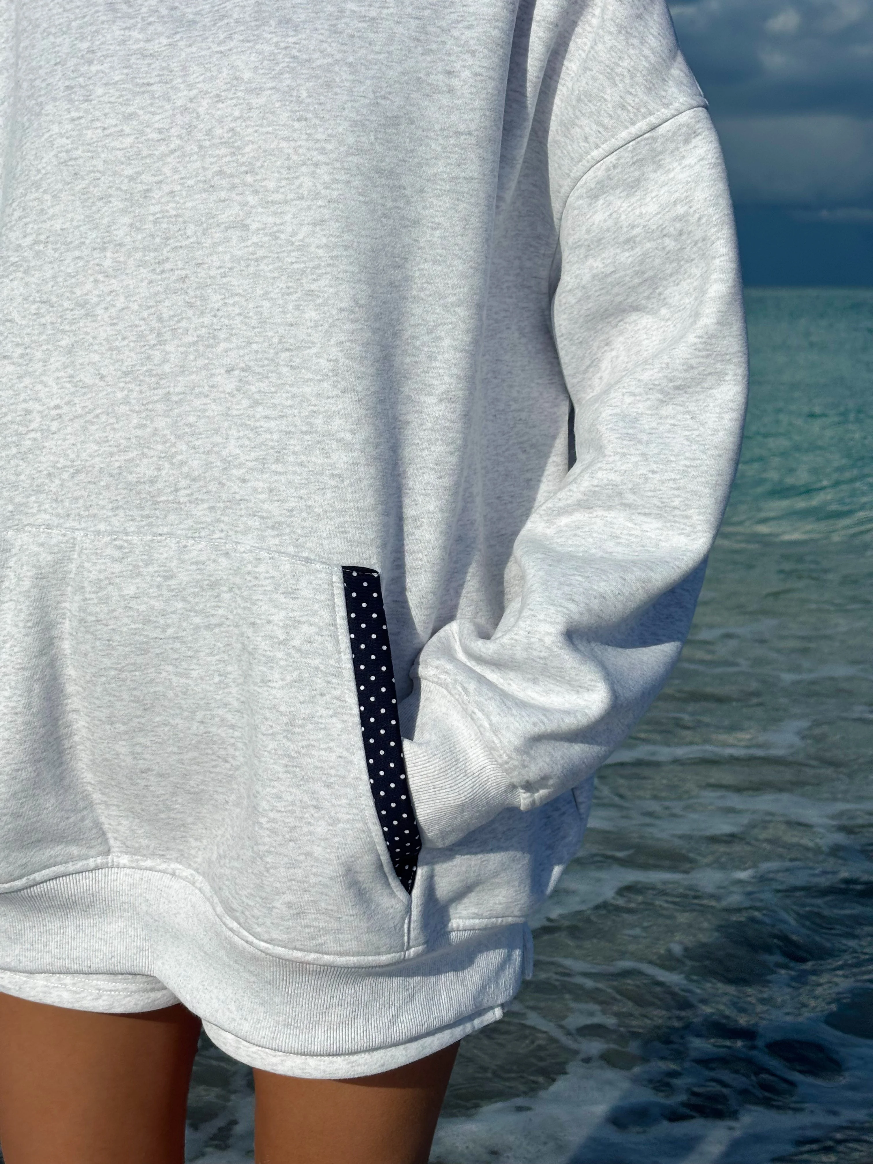 Pearl Grey Navy Blue Polka Dot Hoodie - Image 18