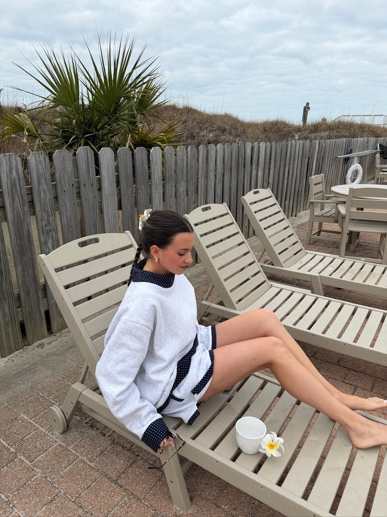 Pearl Grey Navy Blue Polka Dot Mockneck Sweatshirt - Image 8