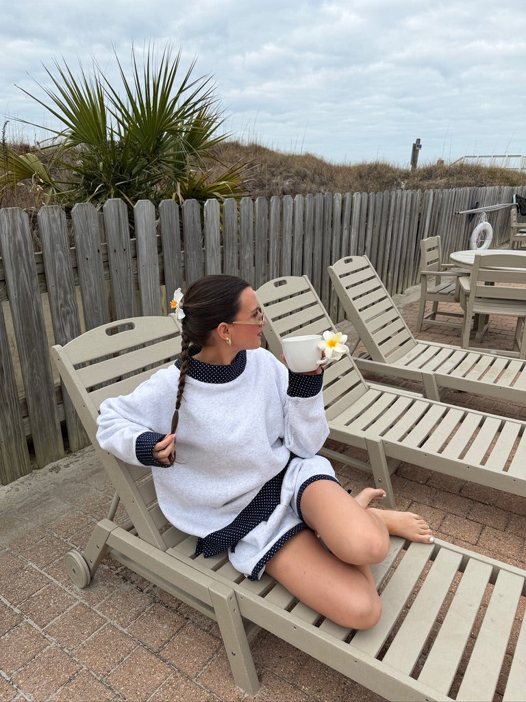 Pearl Grey Navy Blue Polka Dot Mockneck Sweatshirt - Image 9