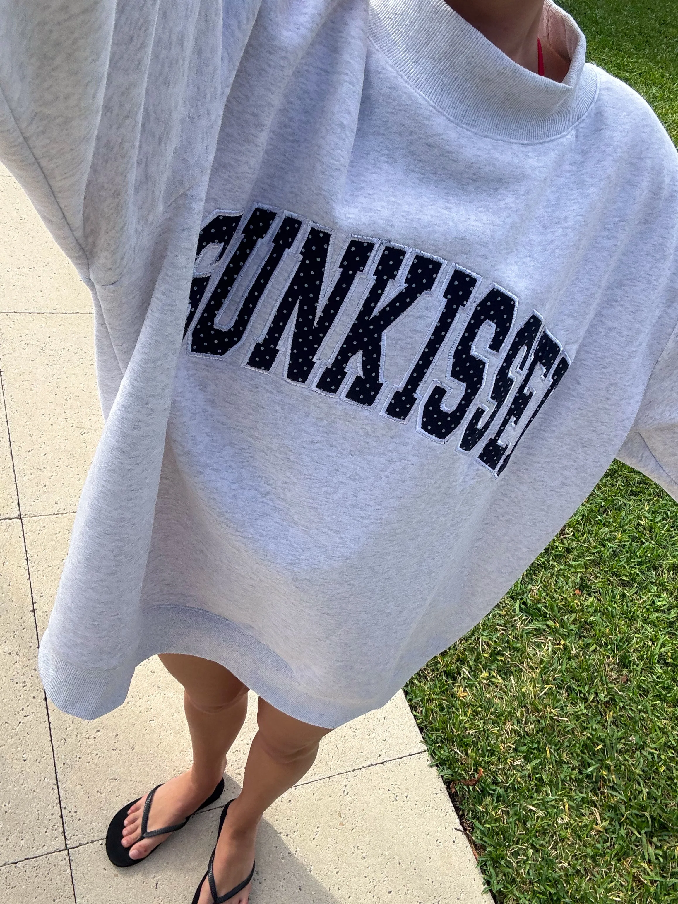 Pearl Grey Navy Blue Polka Dot SUNKISSED Mockneck Sweatshirt - Image 7