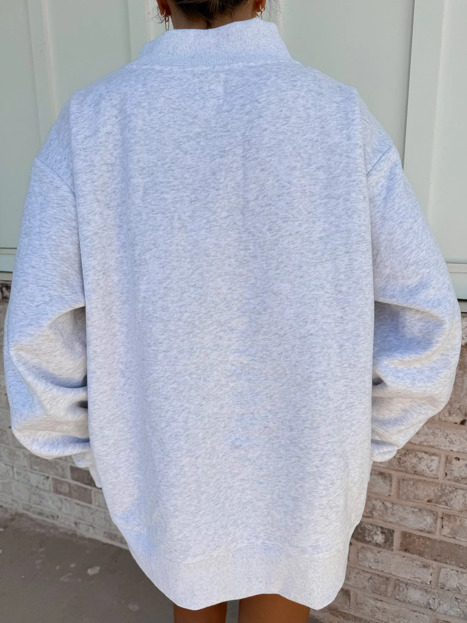 Pearl Grey Navy Blue Polka Dot USA Mockneck Sweatshirt - Image 3