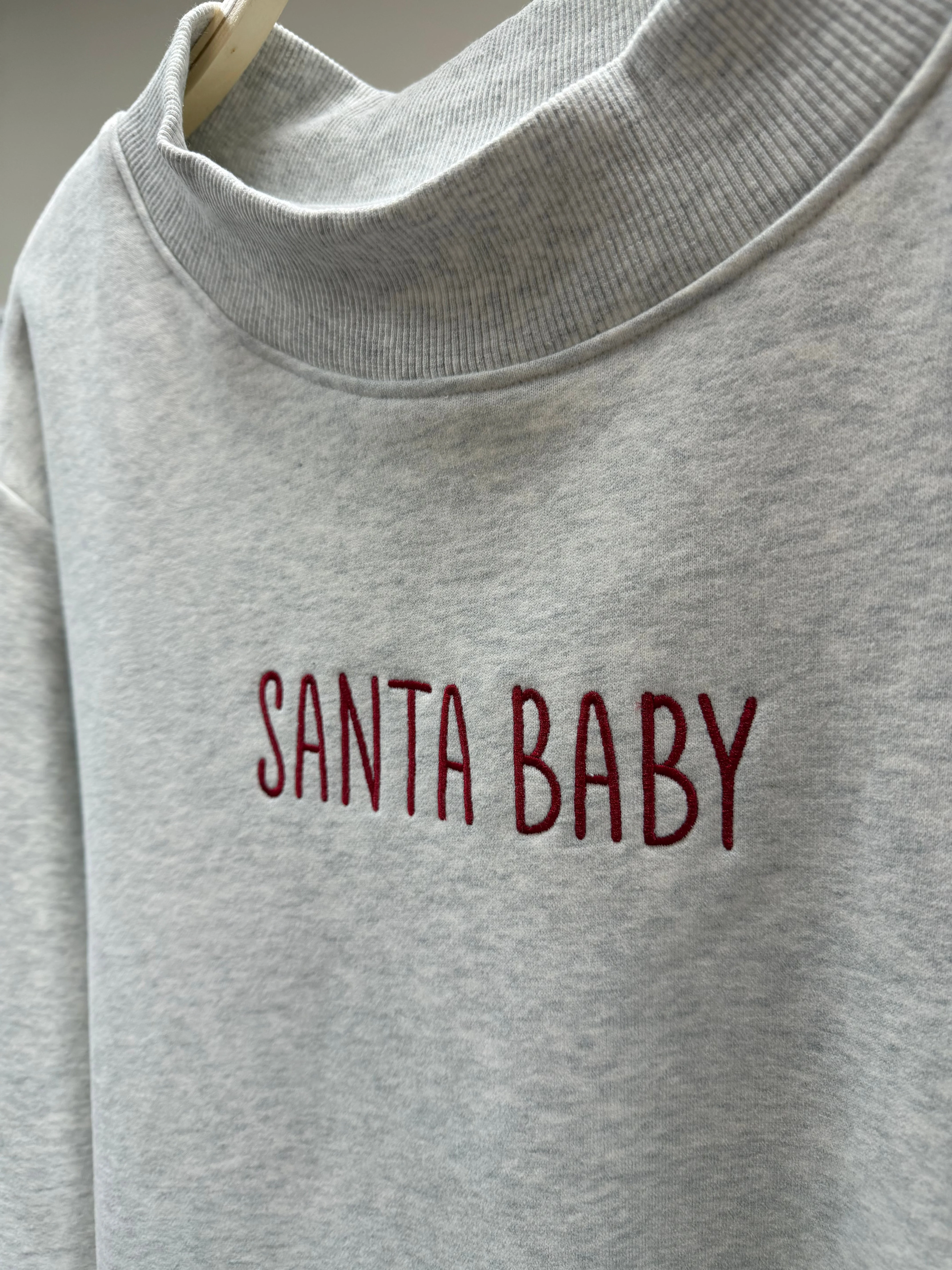 Pearl Grey Santa Baby Embroidered Mockneck Sweatshirt 100% Cotton - Image 2