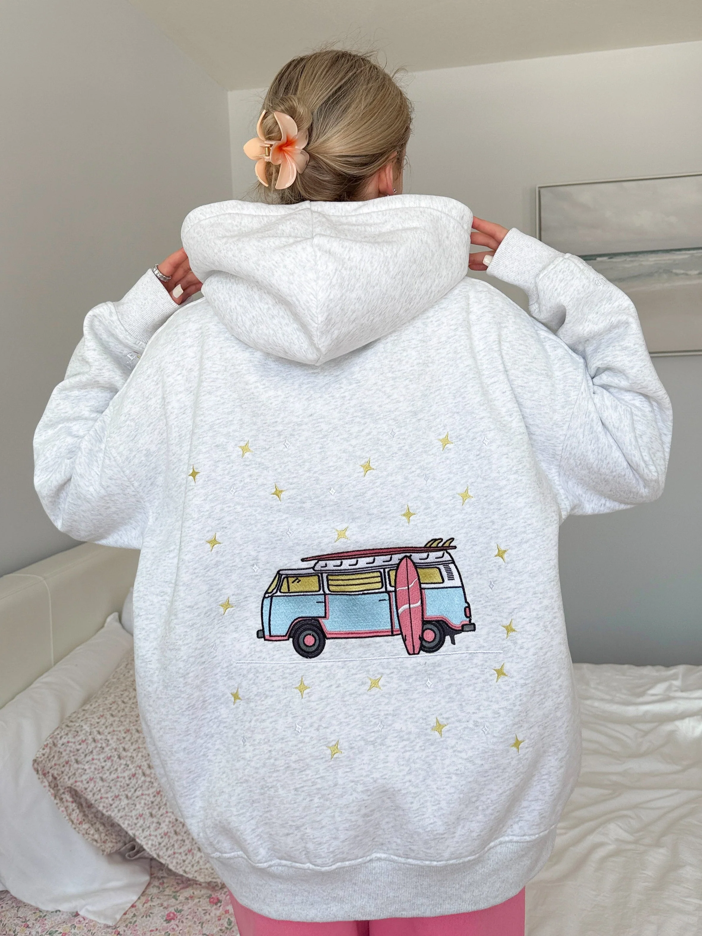 Pearl Grey Embroider Van Star Hoodie