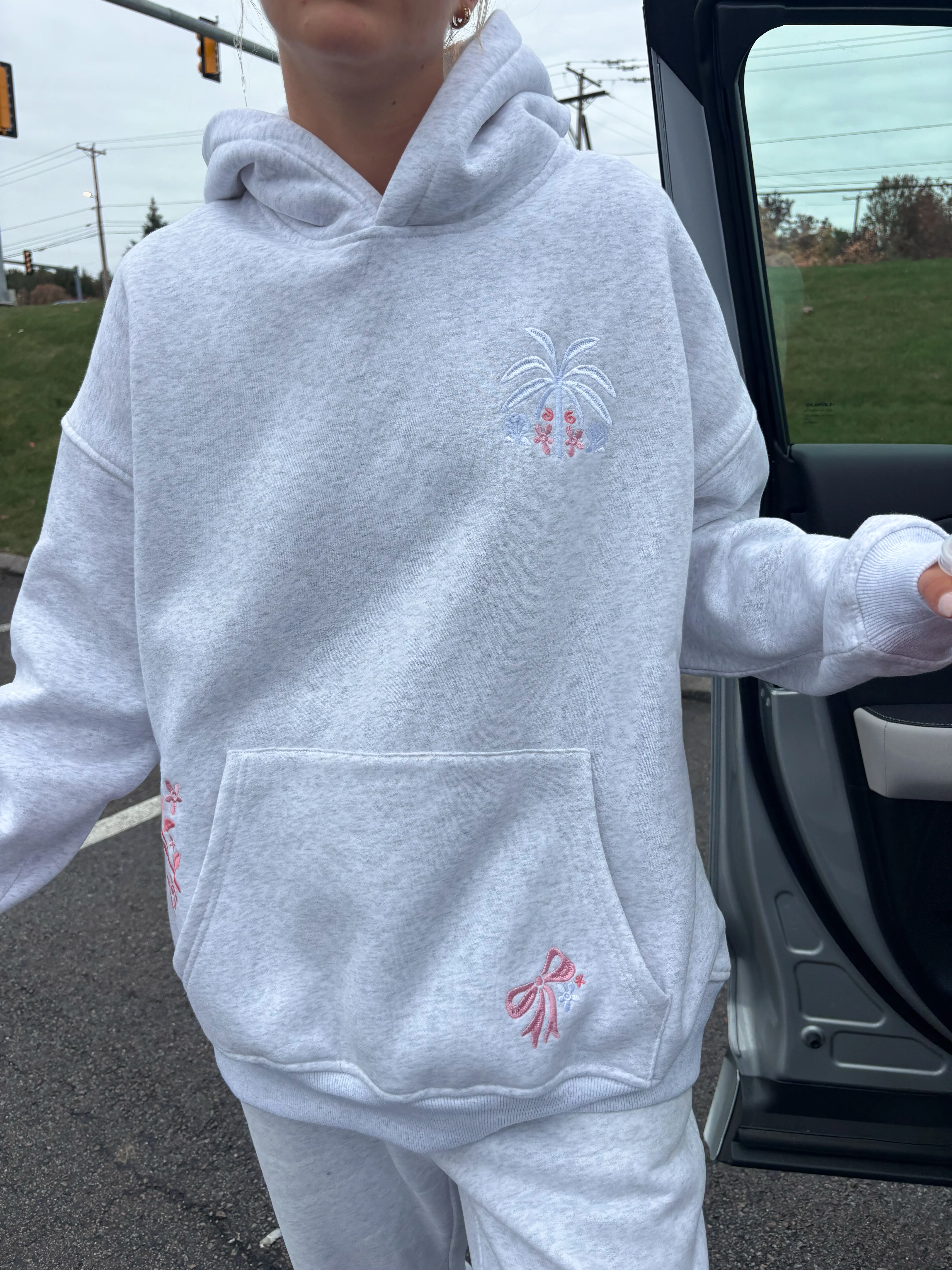 Pearl Grey Tropical Palms Hoodie - Image 13