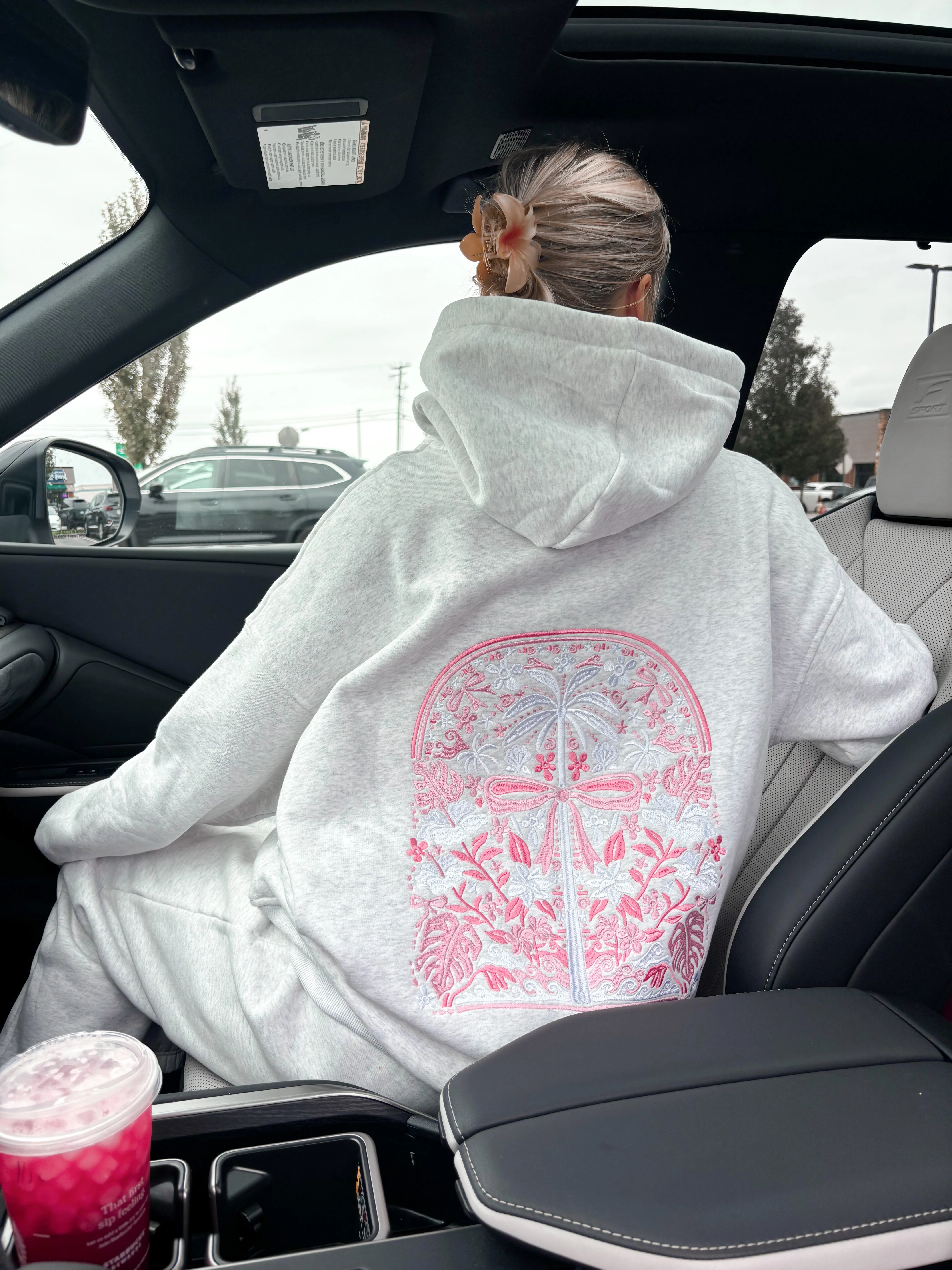 Pearl Grey Tropical Palms Hoodie - Image 2