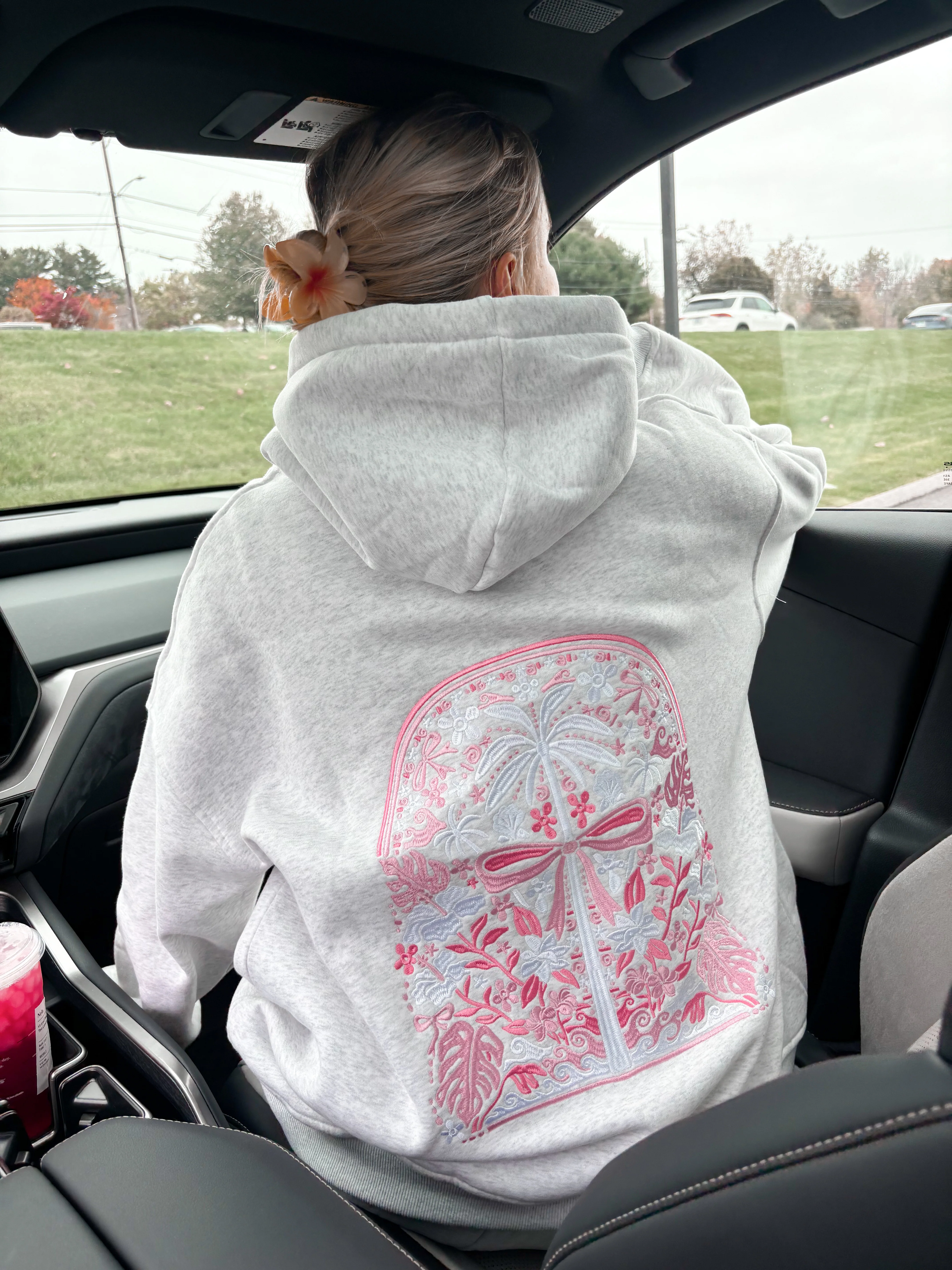 Pearl Grey Tropical Palms Hoodie - Image 3