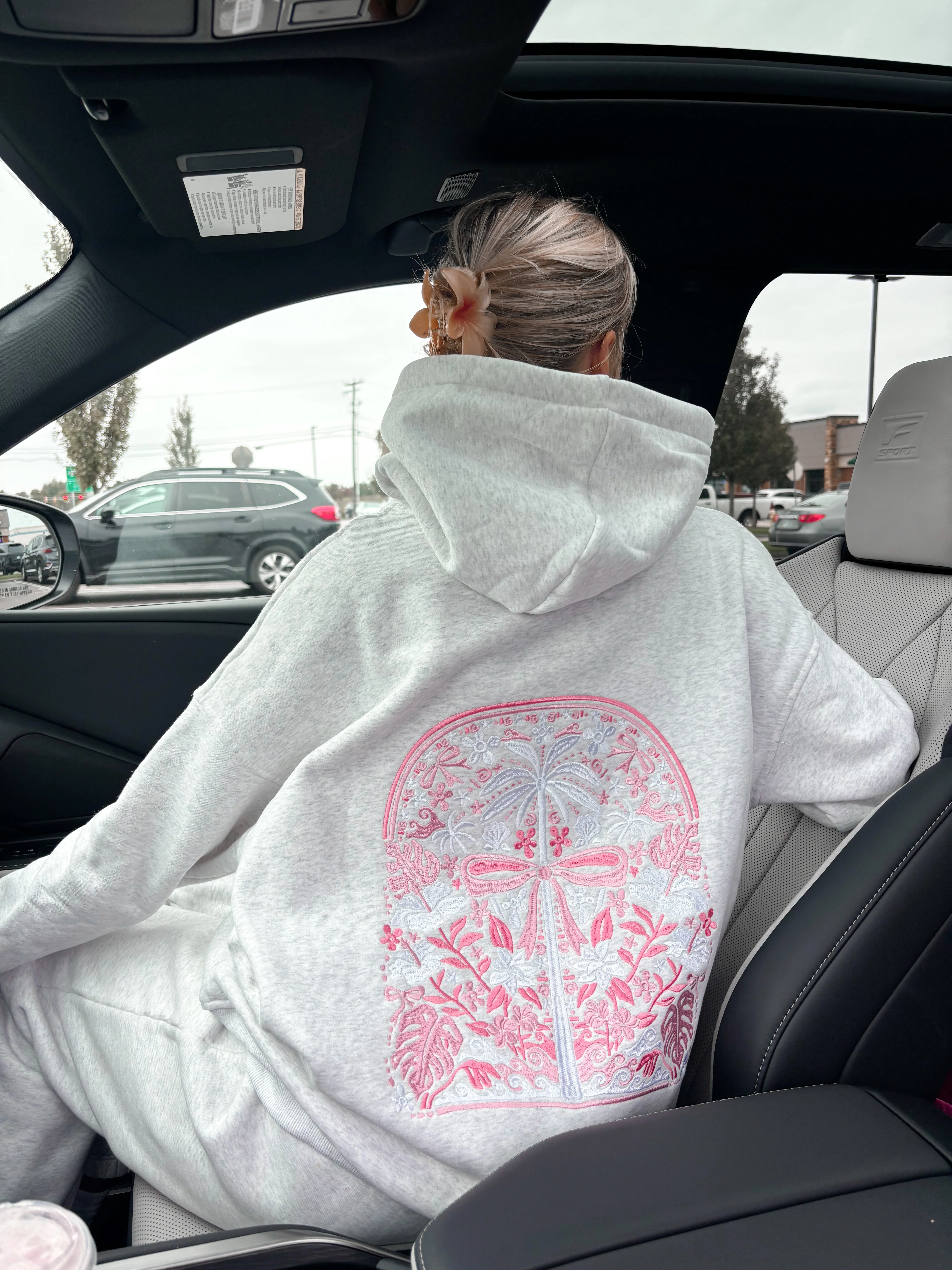 Pearl Grey Tropical Palms Hoodie - Image 4