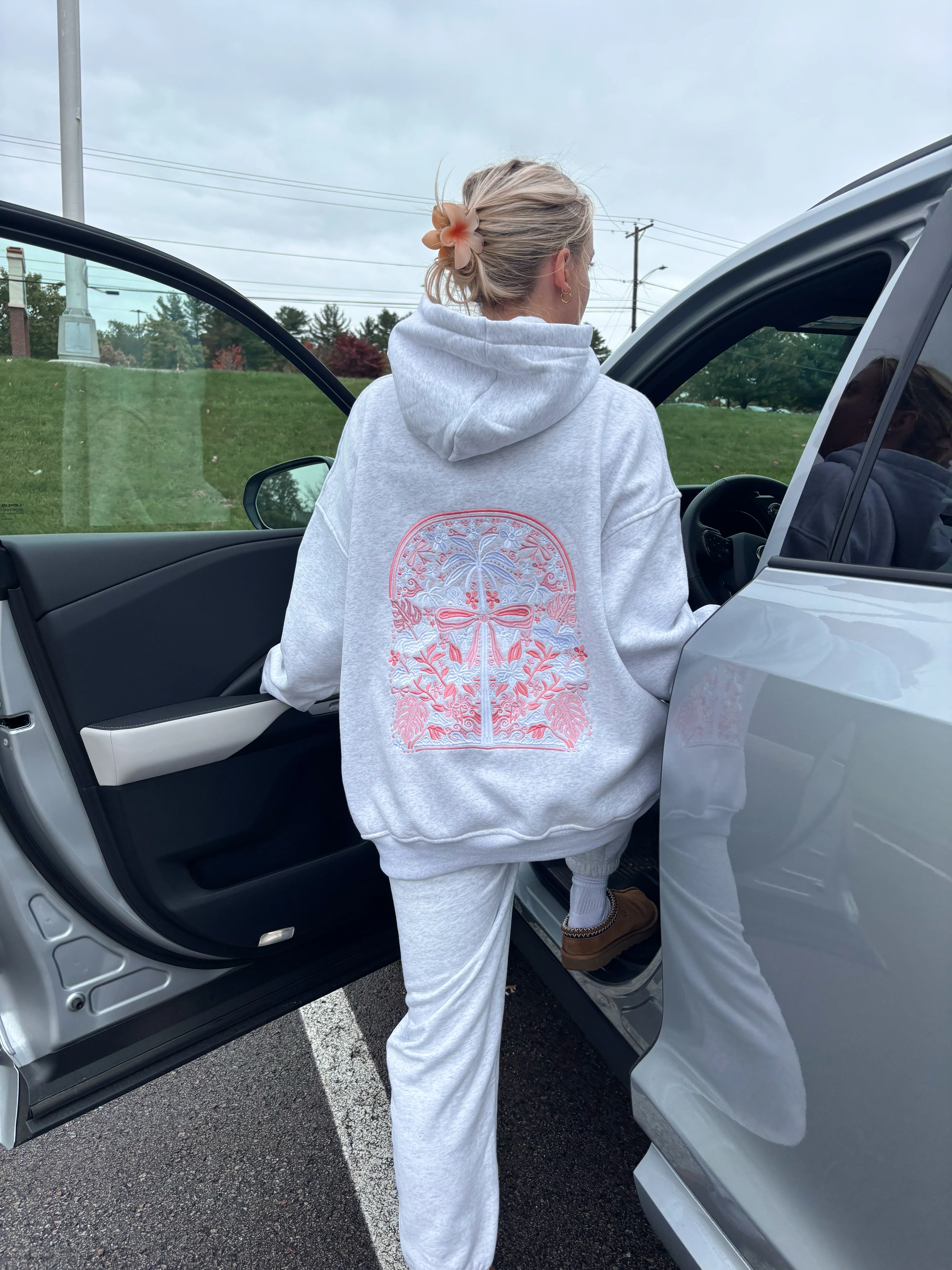 Pearl Grey Tropical Palms Hoodie - Image 7