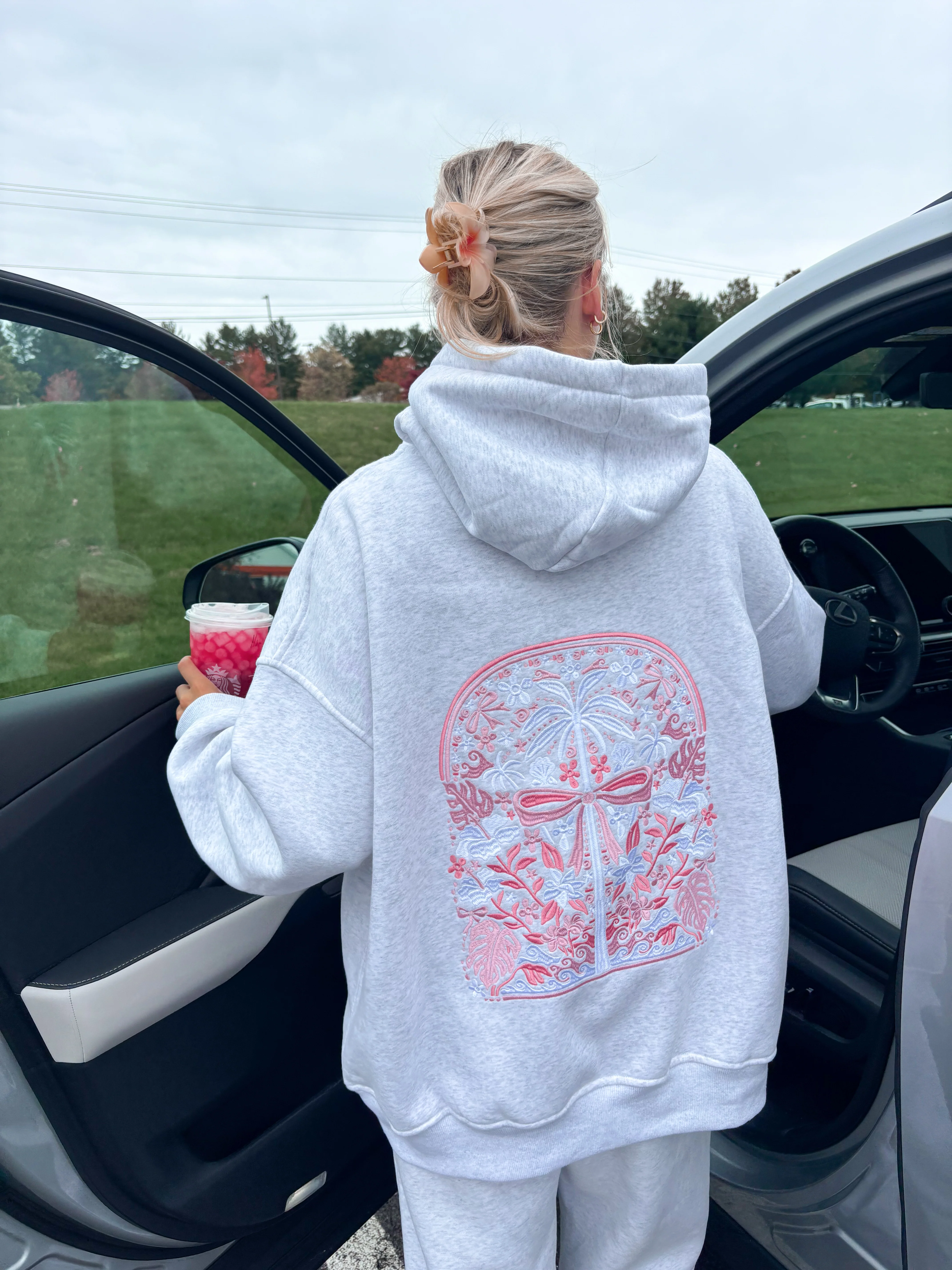Pearl Grey Tropical Palms Hoodie - Image 8