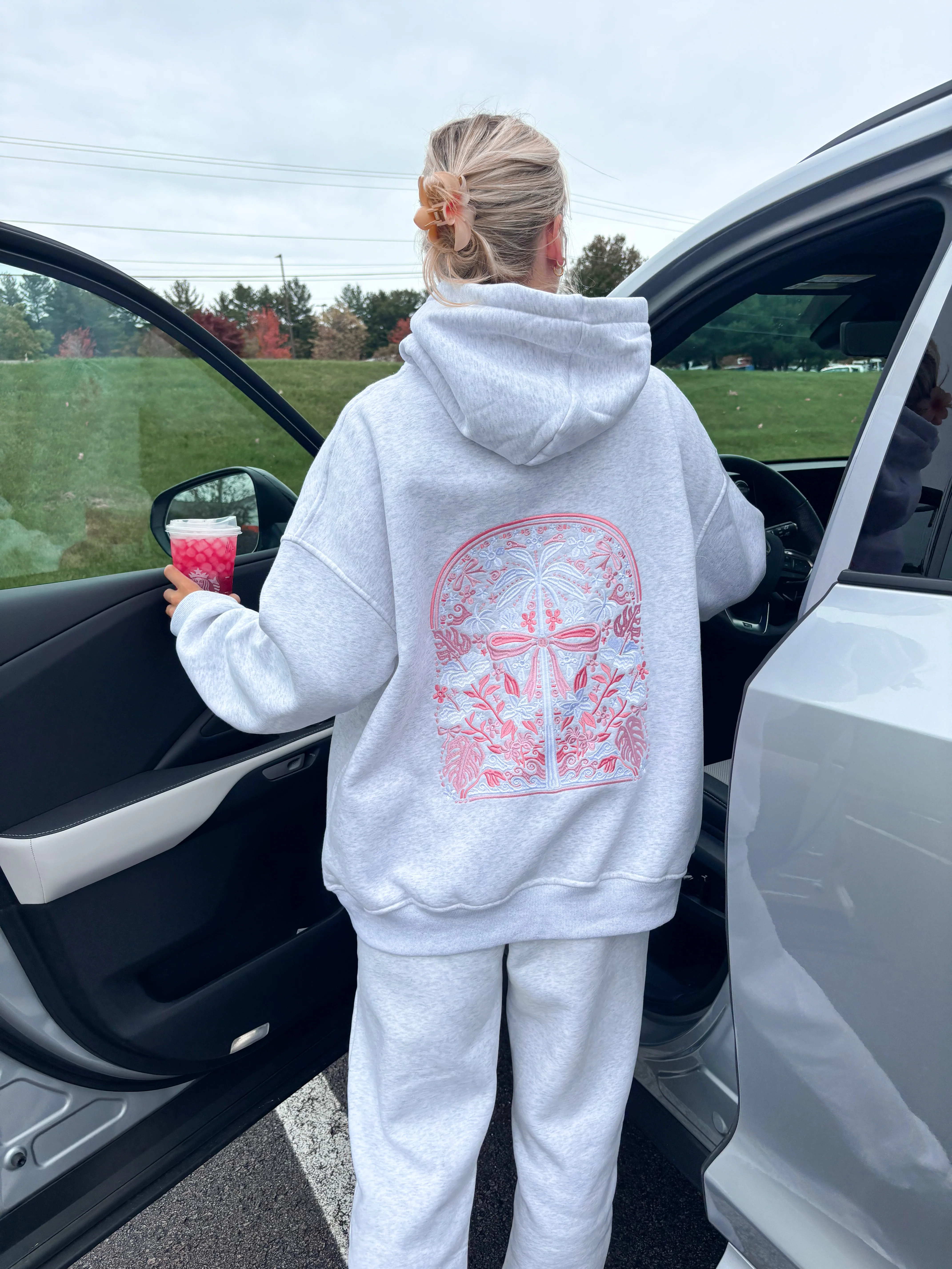 Pearl Grey Tropical Palms Hoodie - Image 9