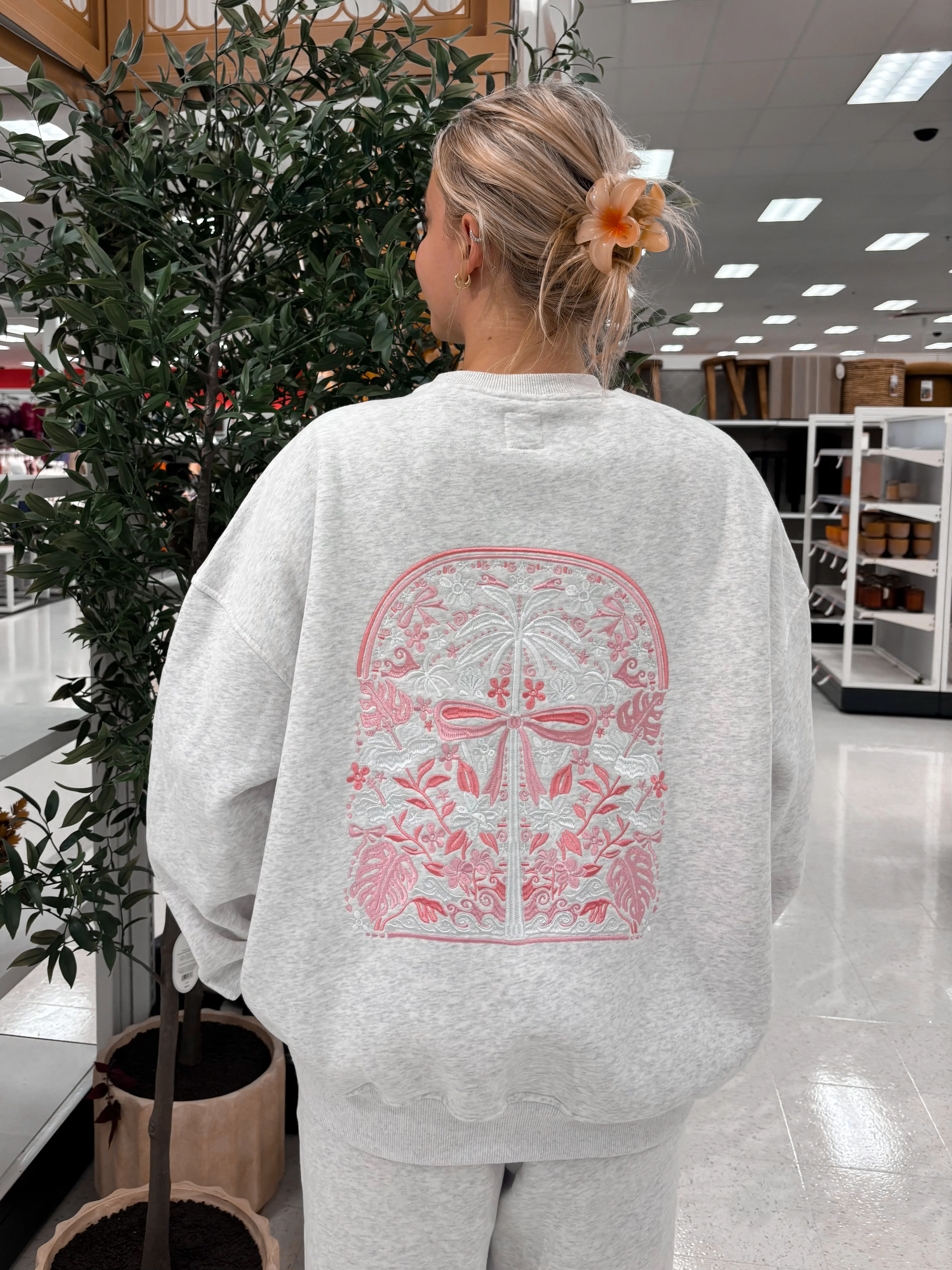 Pearl Grey Tropical Palms Sweatshirt - Image 11