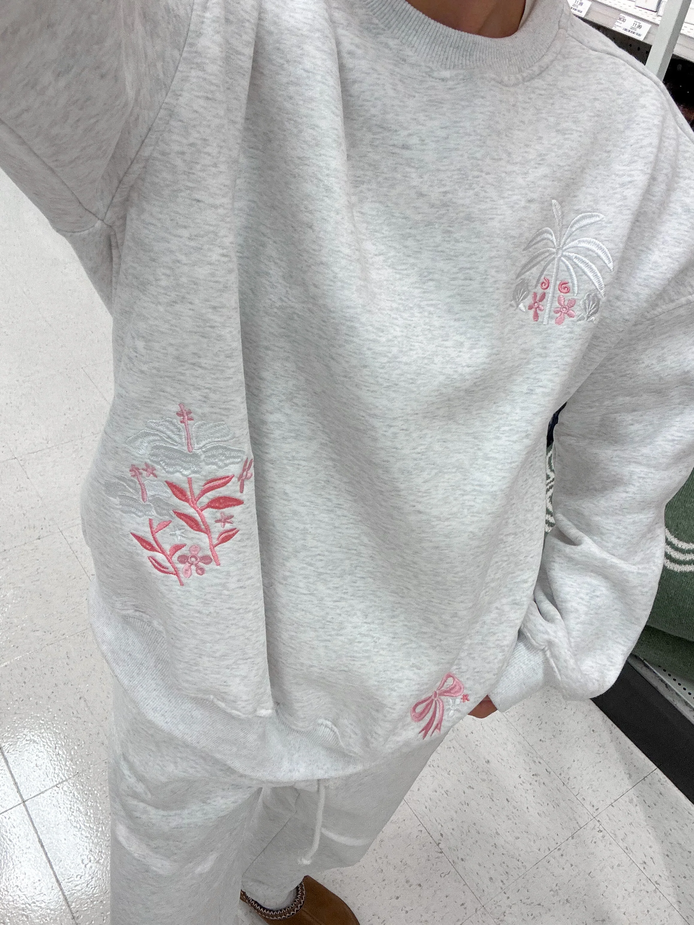 Pearl Grey Tropical Palms Sweatshirt - Image 3