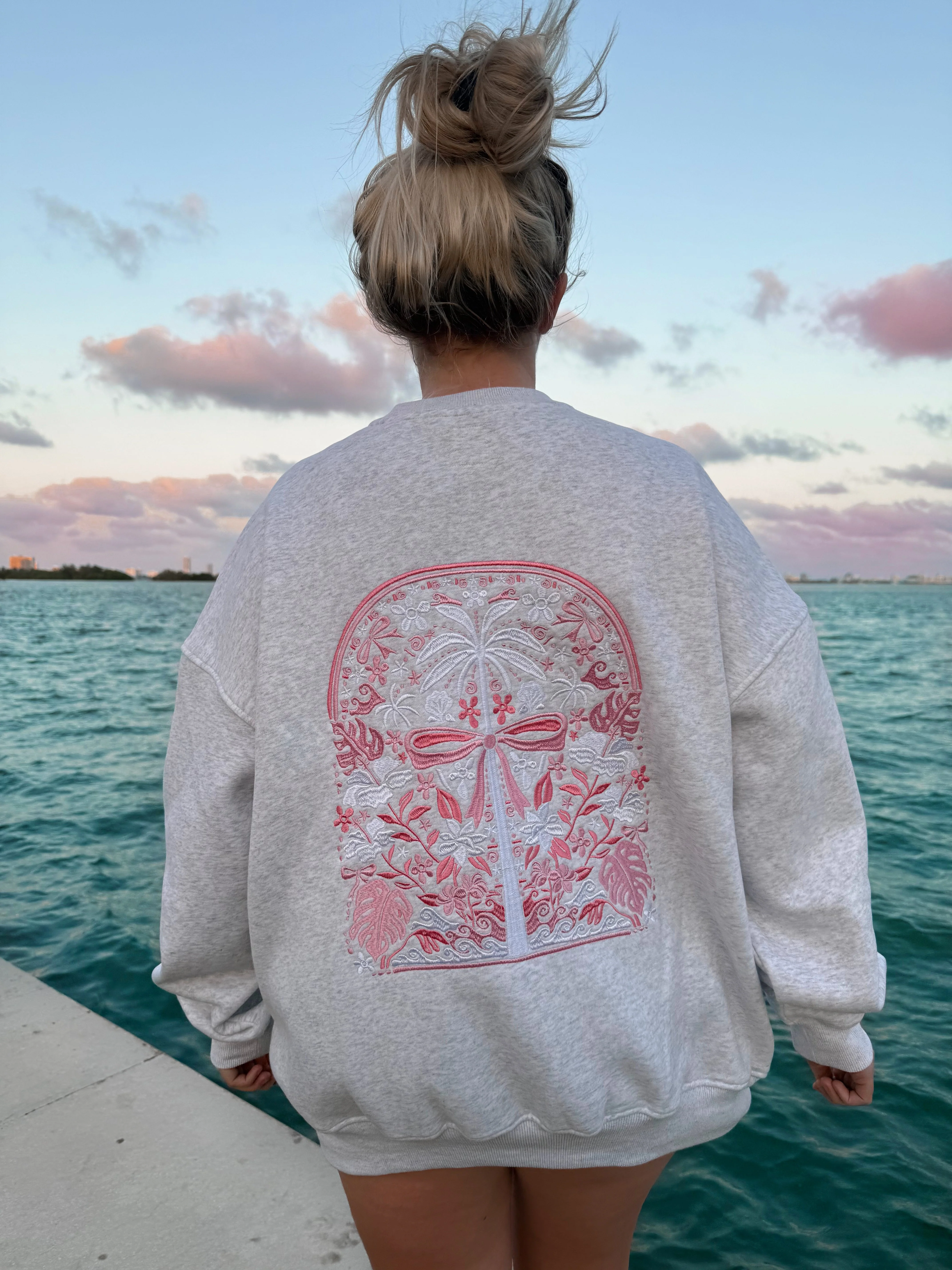 Pearl Grey Tropical Palms Sweatshirt - Image 5