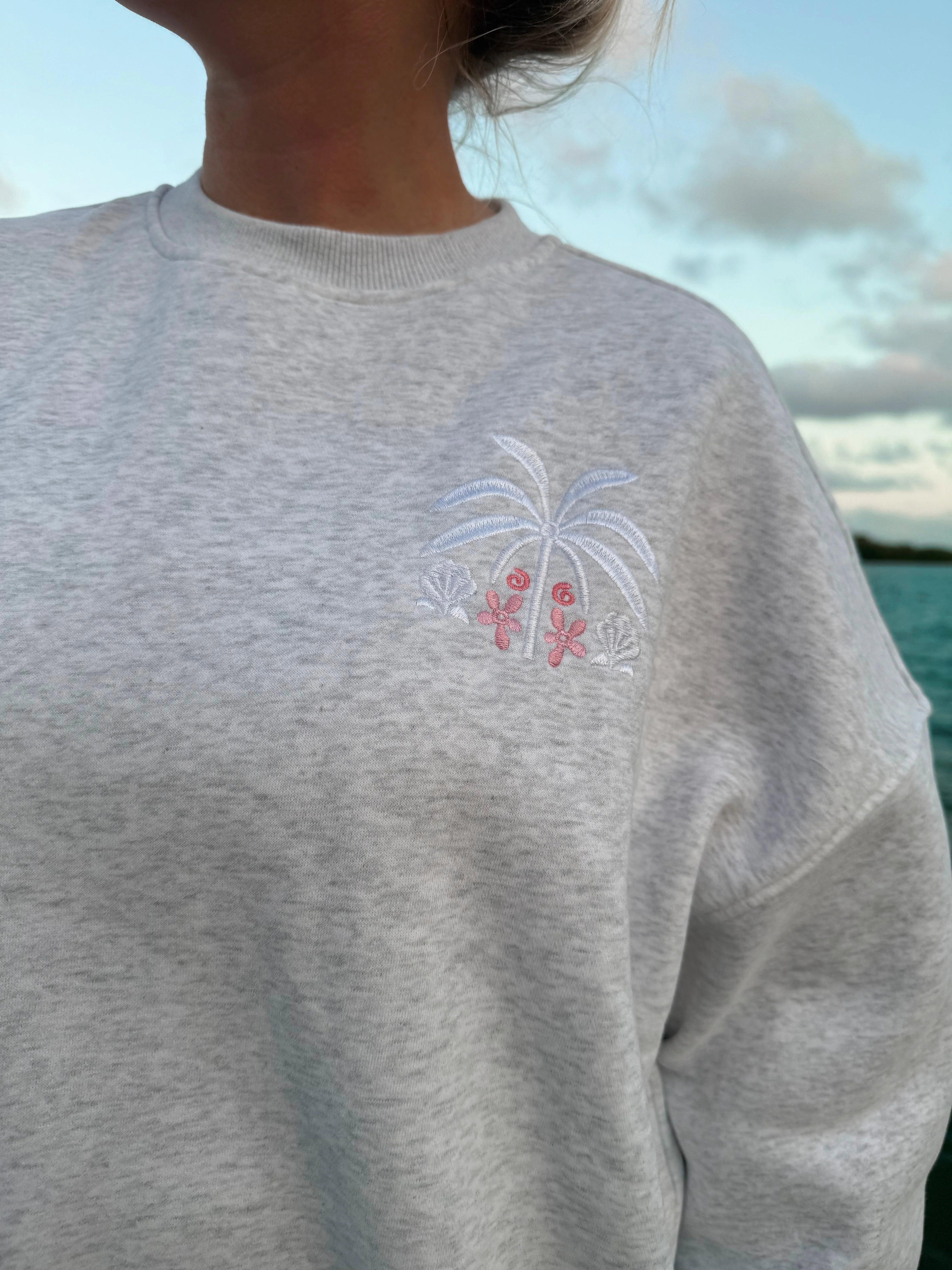 Pearl Grey Tropical Palms Sweatshirt - Image 6