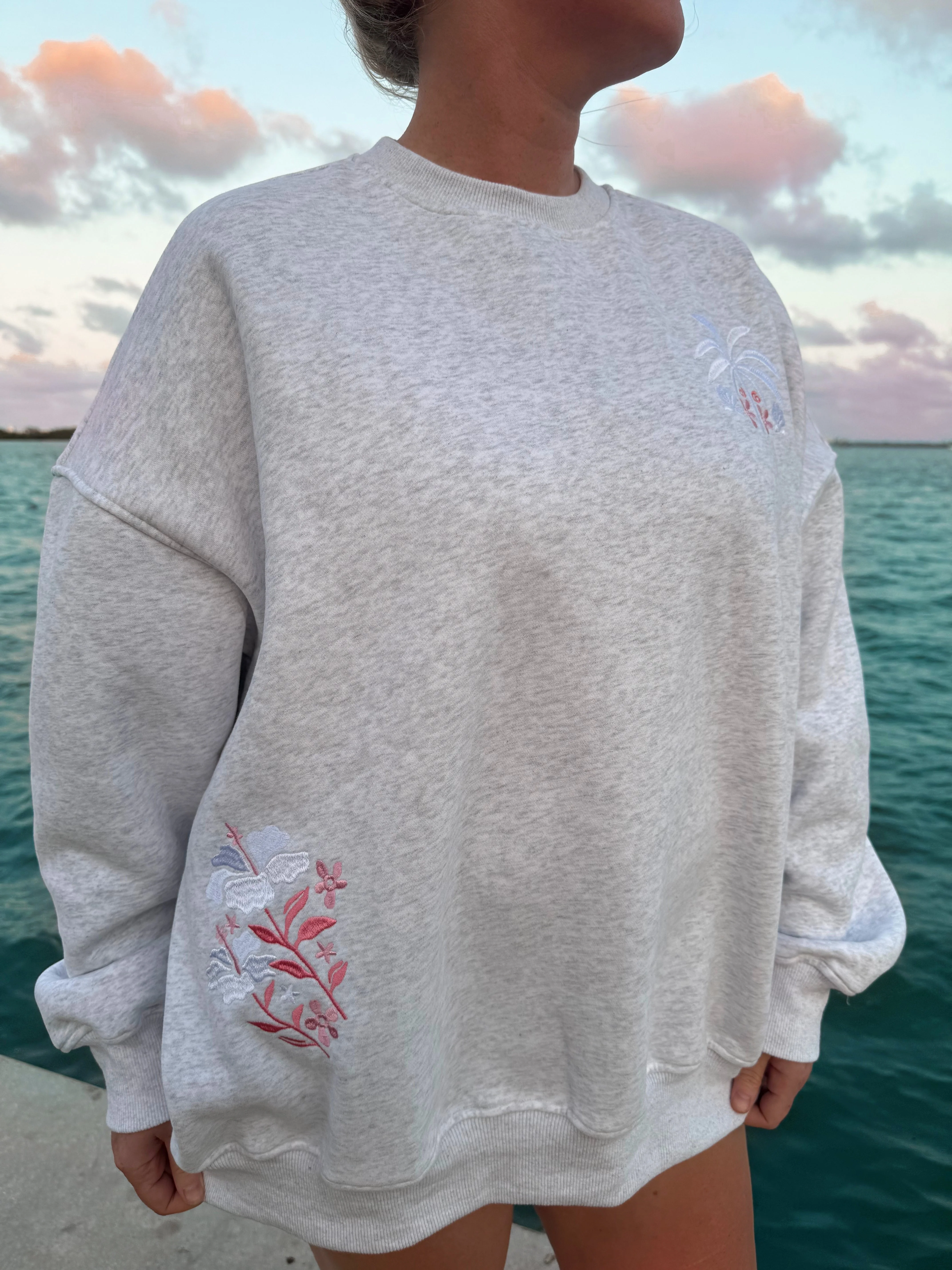 Pearl Grey Tropical Palms Sweatshirt - Image 7