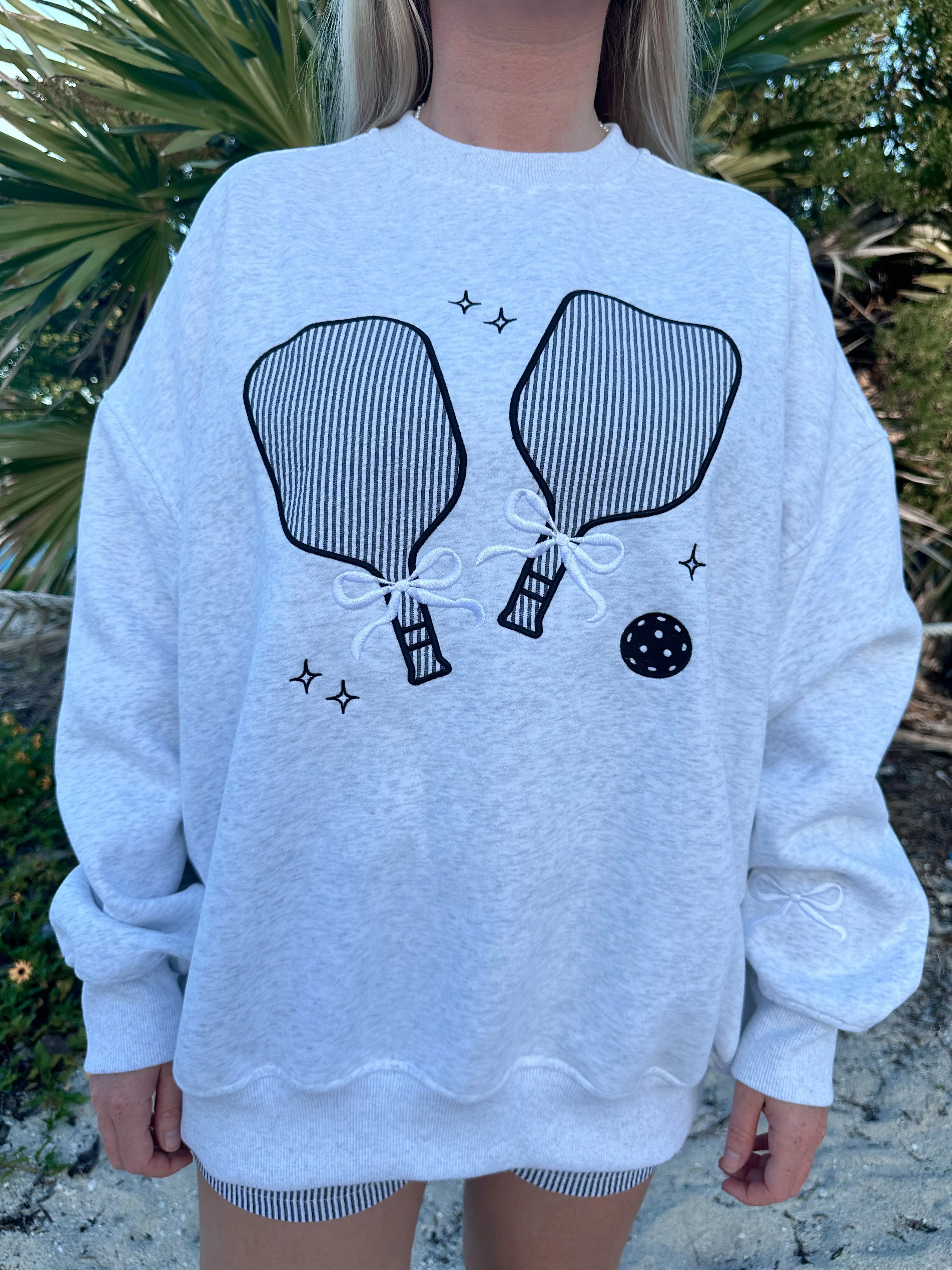 Pearl Grey Pickleball Detailed Embroider Sweatshirt - Image 3