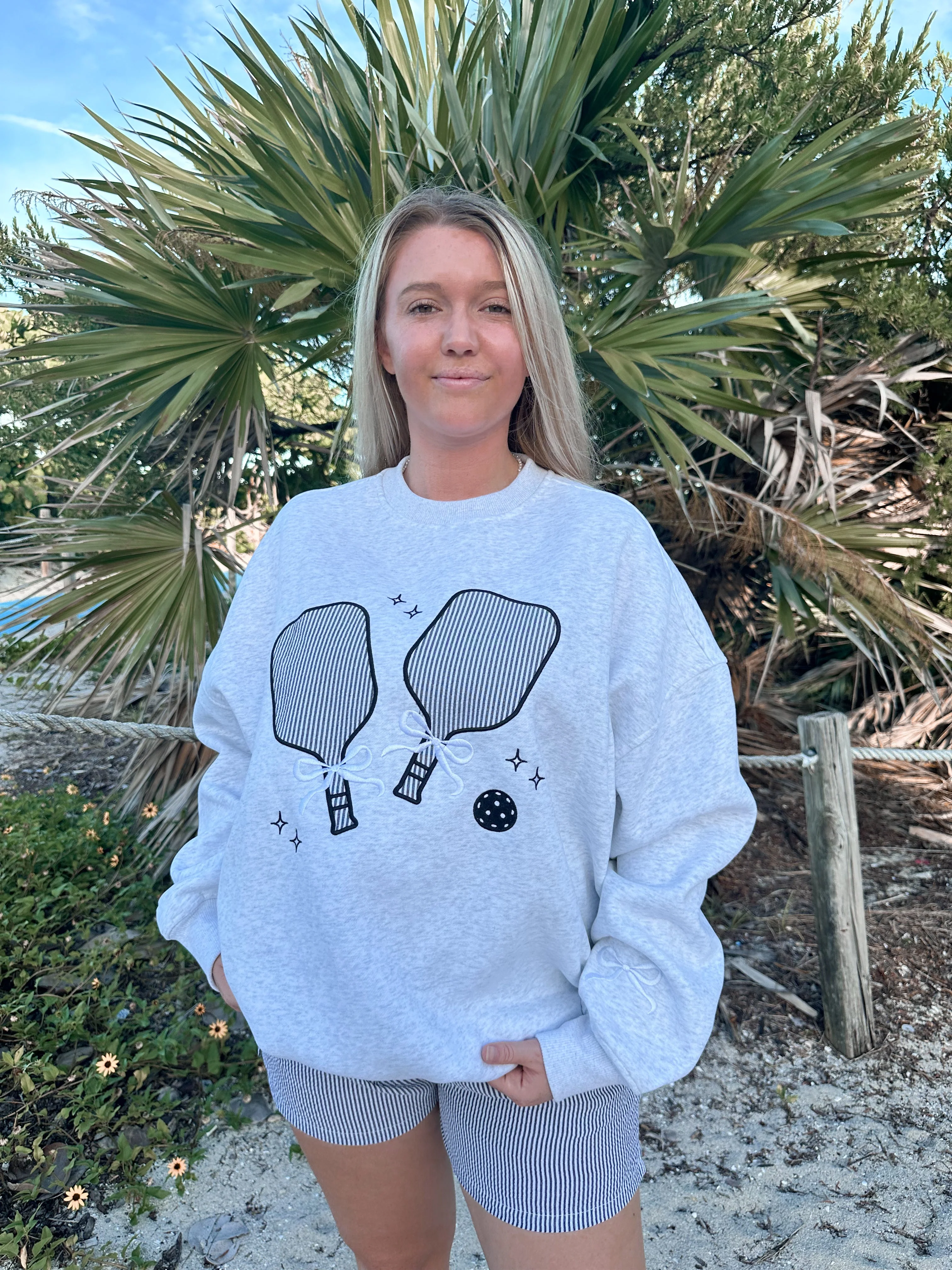 Pearl Grey Pickleball Detailed Embroider Sweatshirt - Image 4