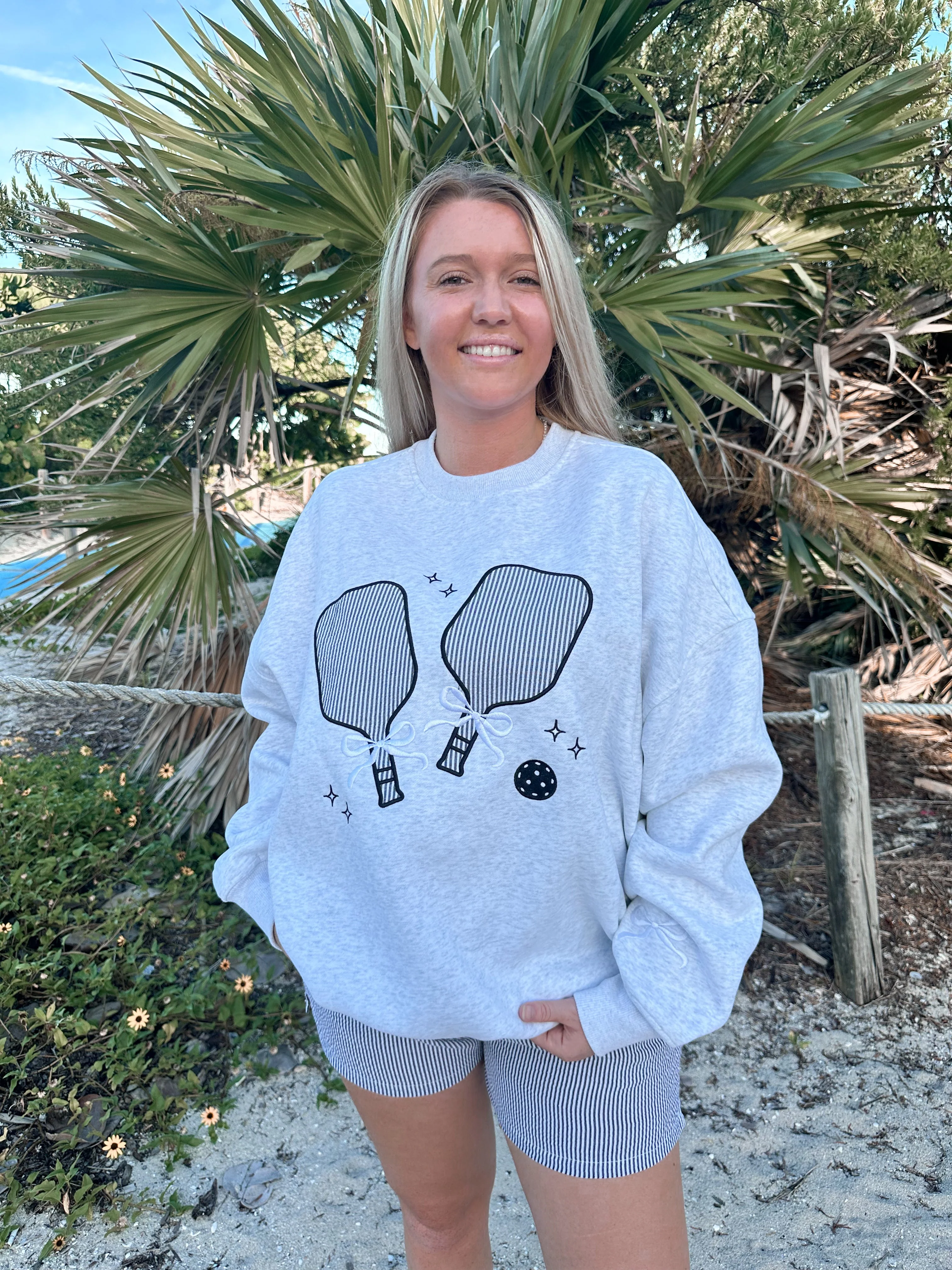 Pearl Grey Pickleball Detailed Embroider Sweatshirt - Image 5