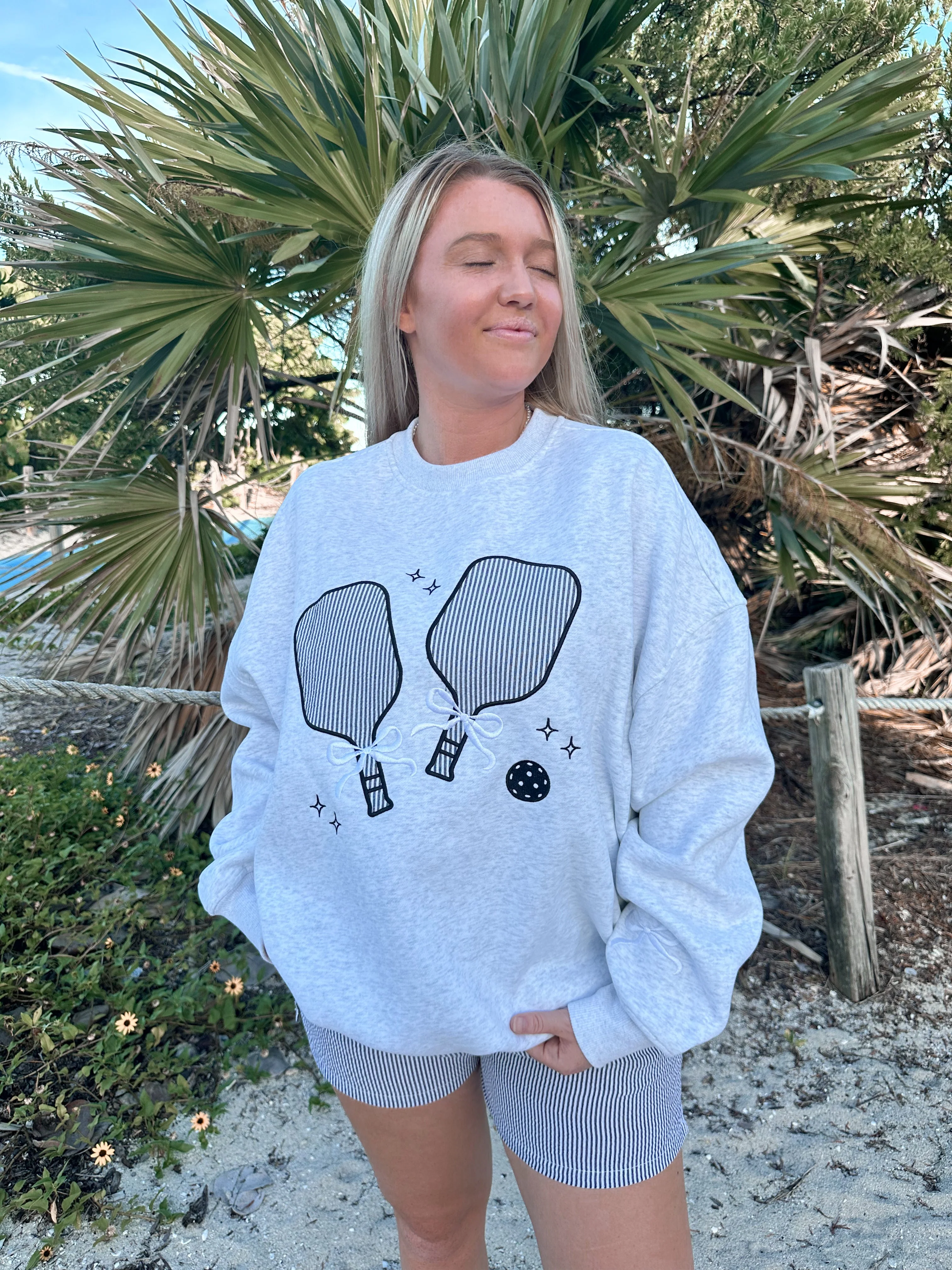 Pearl Grey Pickleball Detailed Embroider Sweatshirt - Image 6