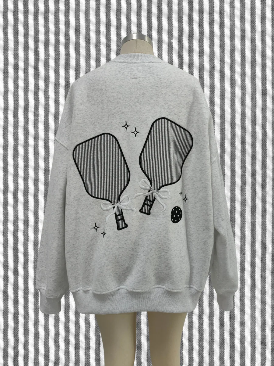 Pearl Grey Pickleball Detailed Embroider Sweatshirt - Image 7