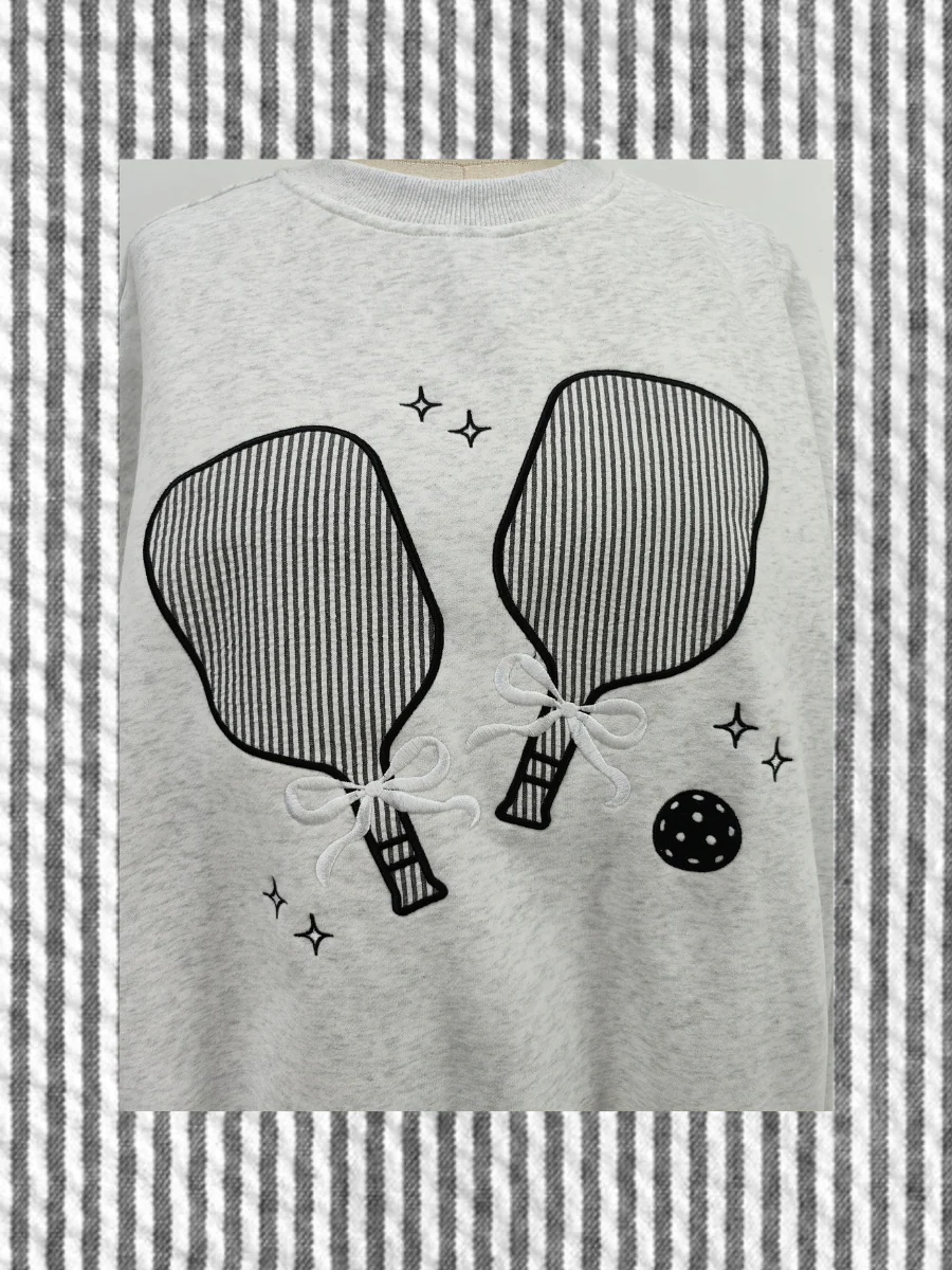 Pearl Grey Pickleball Detailed Embroider Sweatshirt - Image 8
