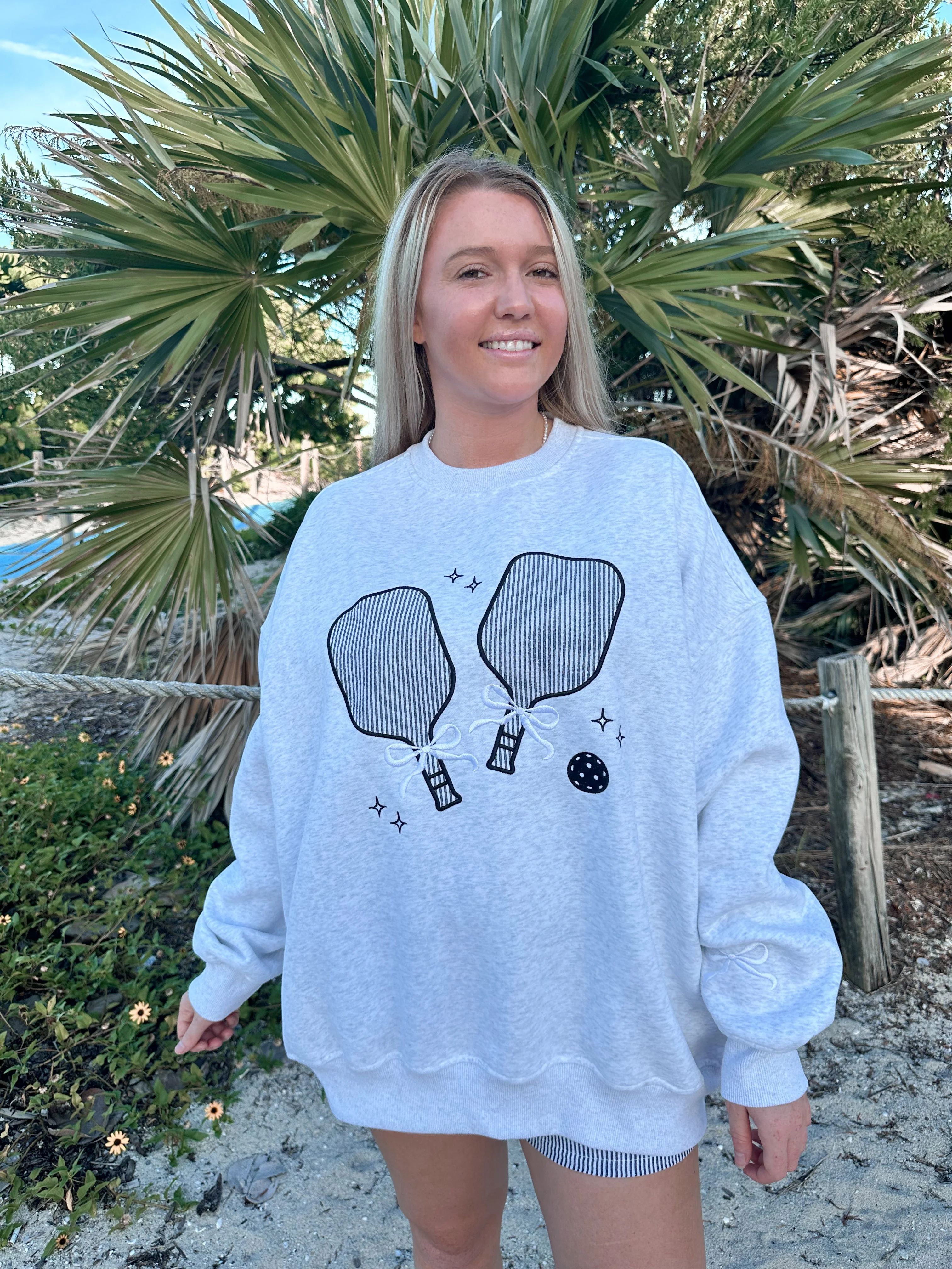 Pearl Grey Pickleball Detailed Embroider Sweatshirt - Image 9