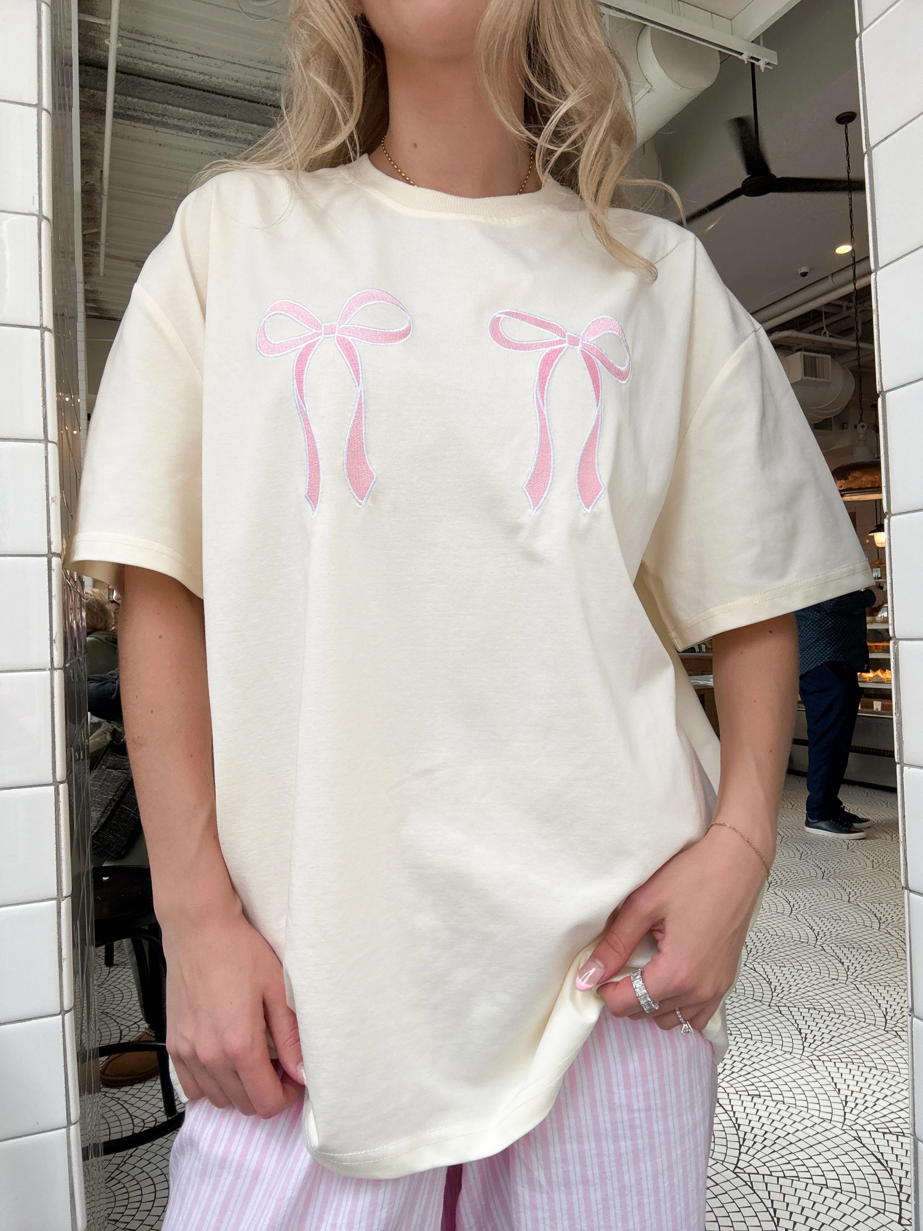 Pink Embroider Bow Tee - Image 10