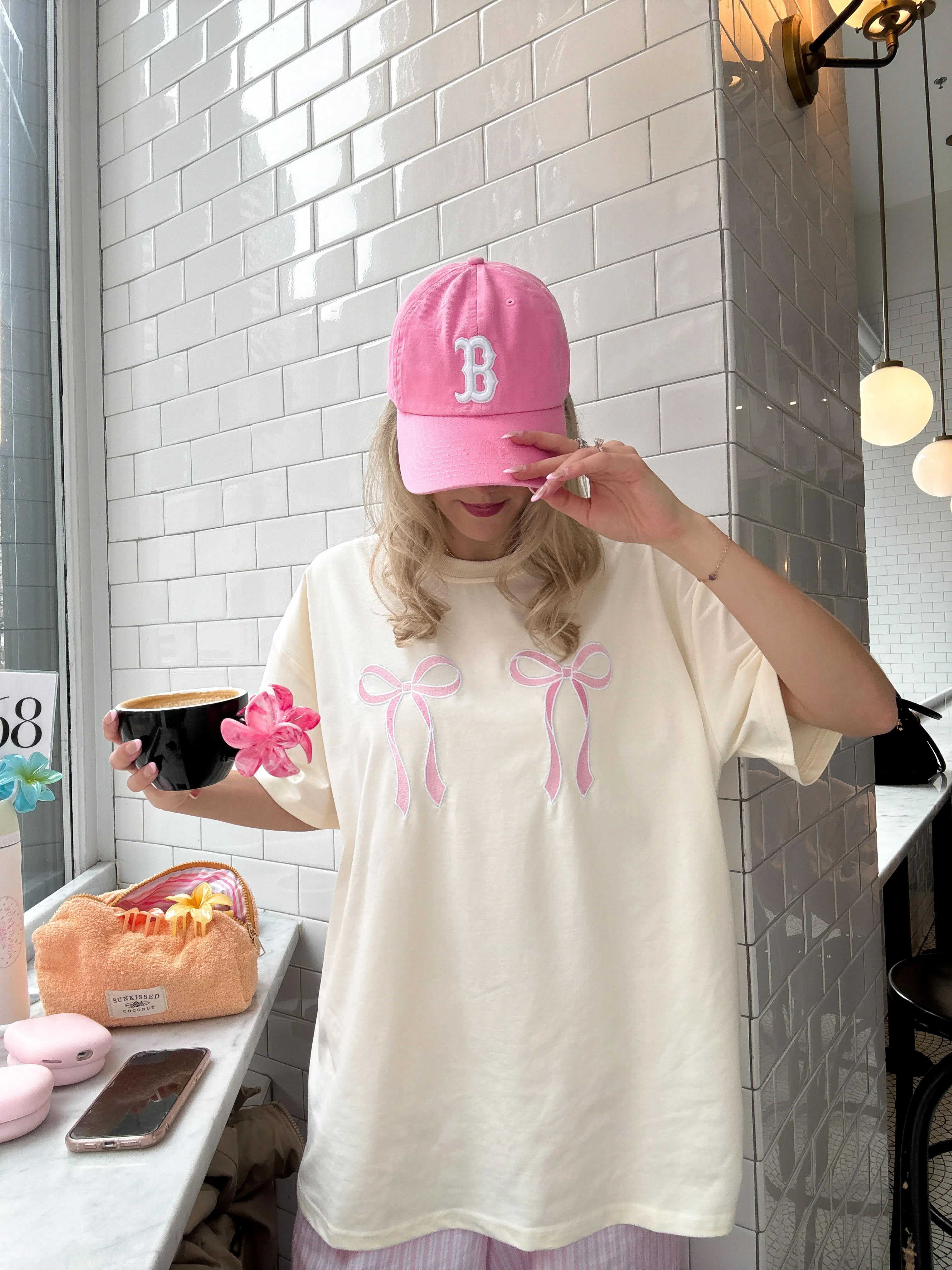 Pink Embroider Bow Tee - Image 11