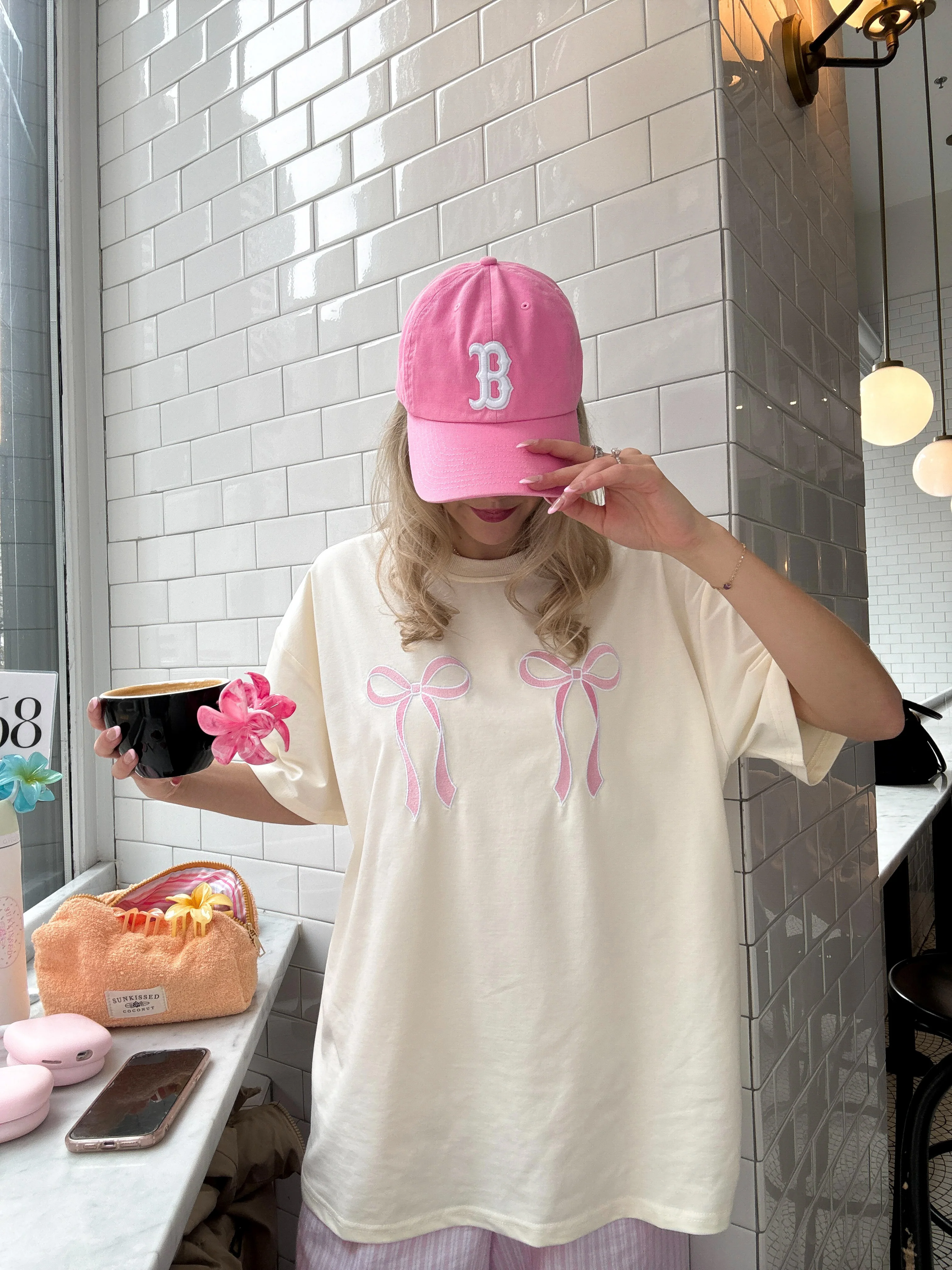 Pink Embroider Bow Tee - Image 12