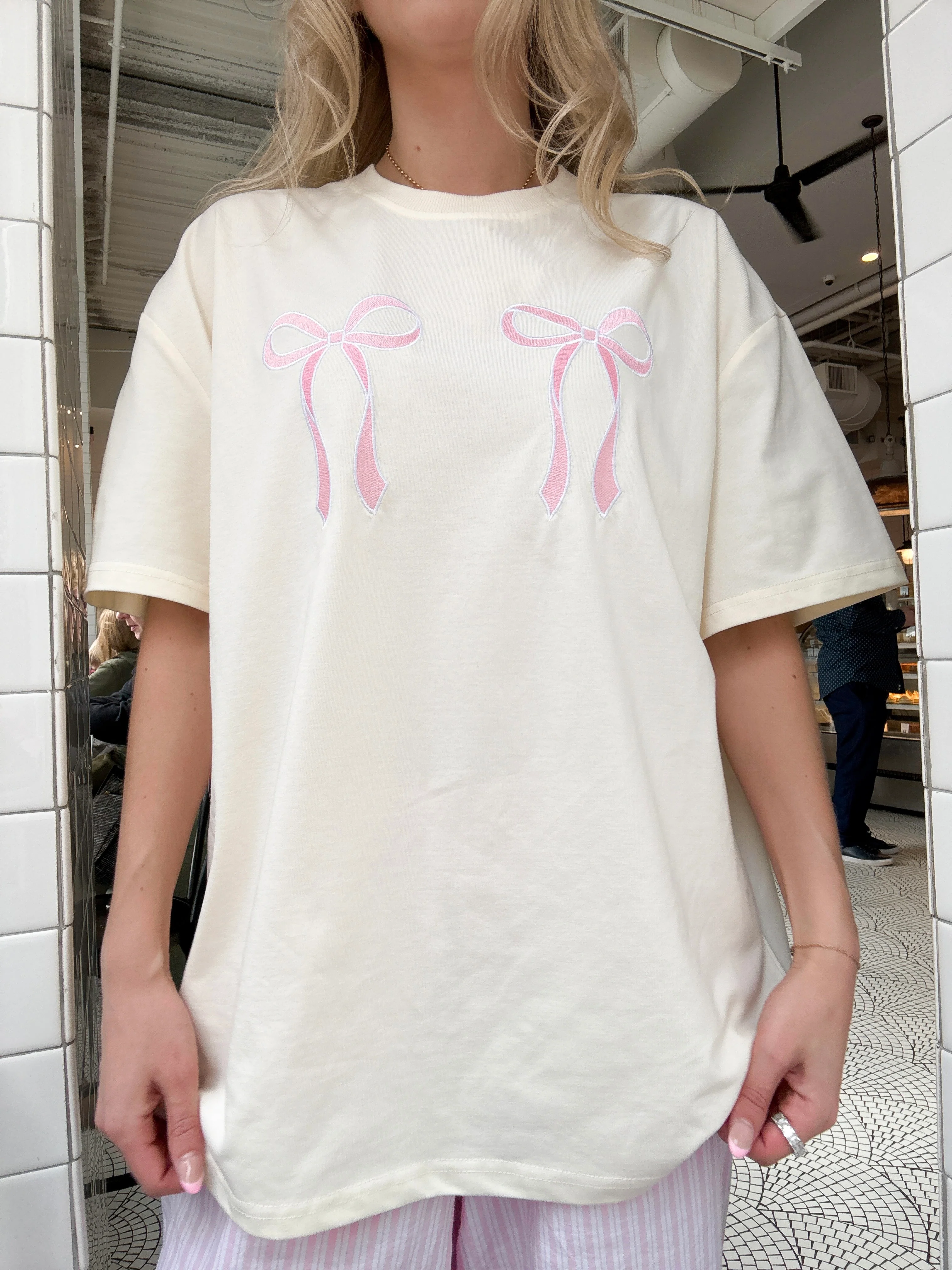 Pink Embroider Bow Tee - Image 3