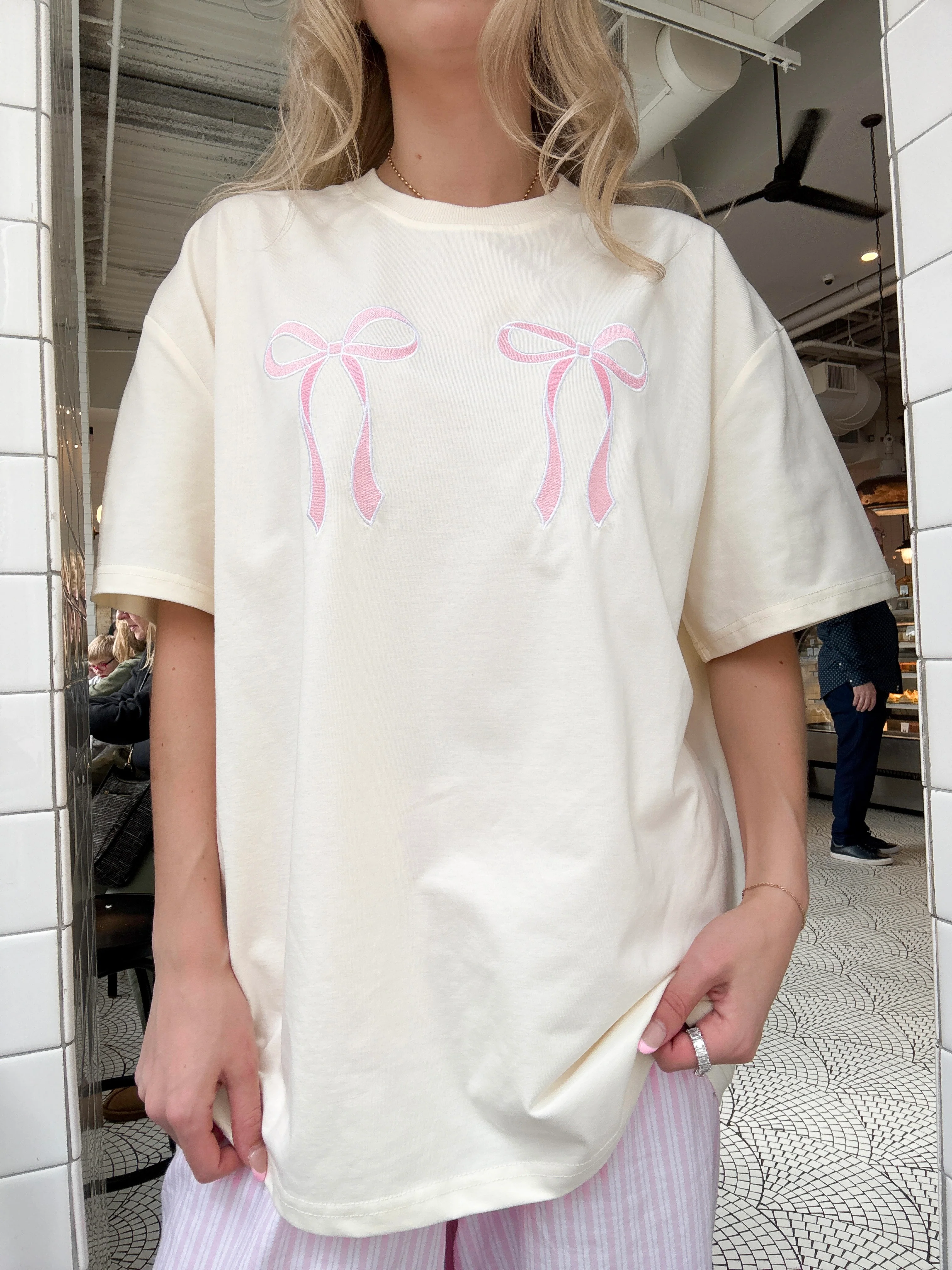 Pink Embroider Bow Tee - Image 4