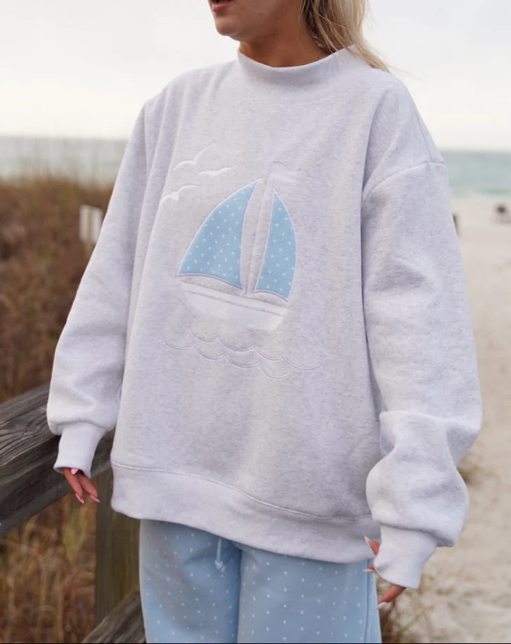 Polka Dot Sailboat Embroider Mockneck Sweatshirt - Image 3