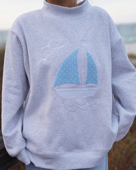 Polka Dot Sailboat Embroider Mockneck Sweatshirt - Image 6