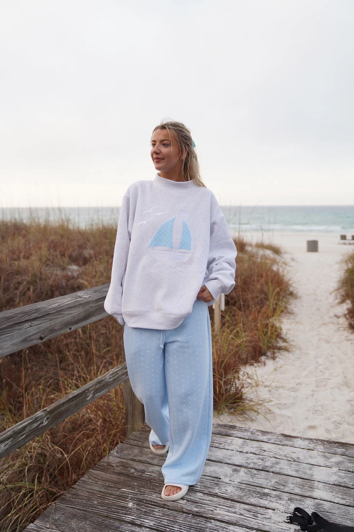 Polka Dot Sailboat Embroider Mockneck Sweatshirt - Image 8