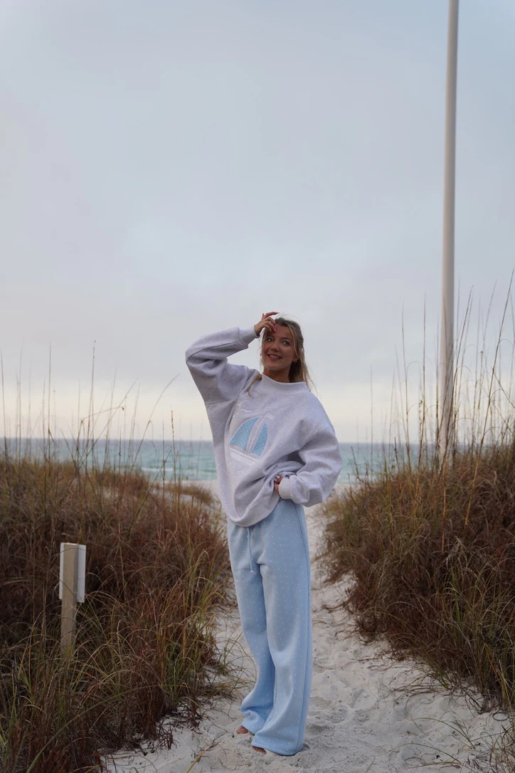 Polka Dot Sailboat Embroider Mockneck Sweatshirt - Image 9