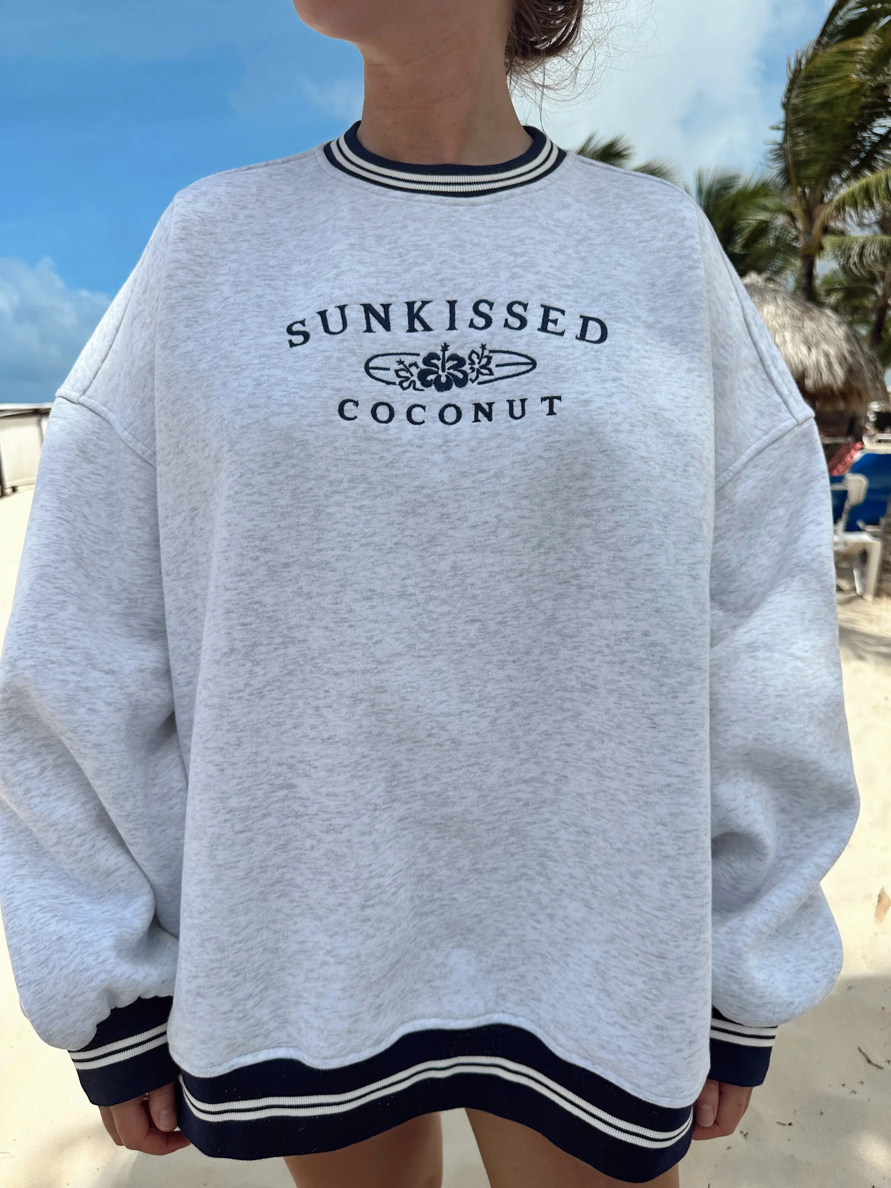 Original Striped Sunkissedcoconut Embroider Sweatshirt - Image 3