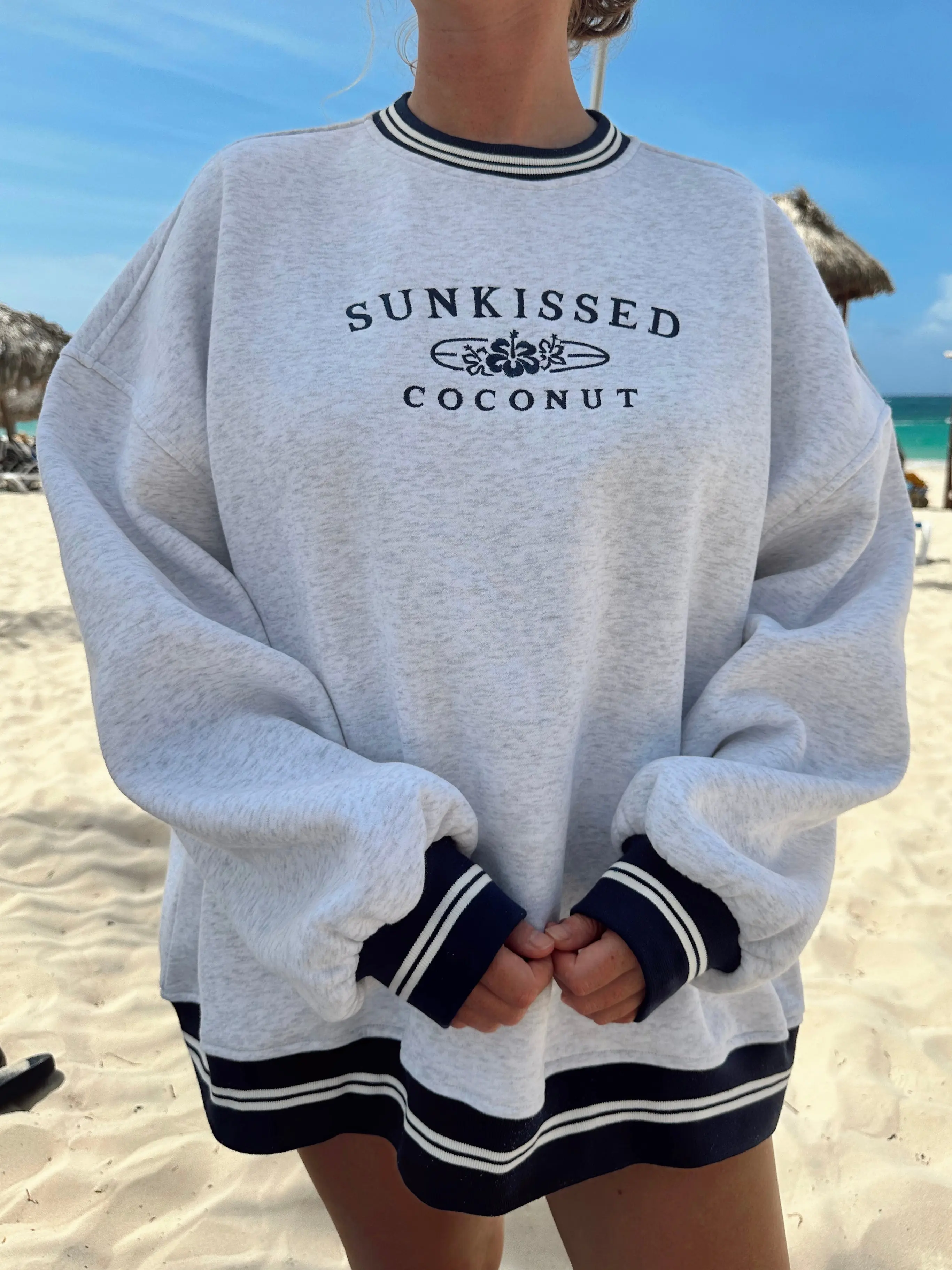 Original Striped Sunkissedcoconut Embroider Sweatshirt - Image 4