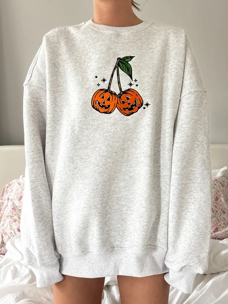 Pumpkin Cherries Fall Autumn Embroider Sweatshirt - Image 2