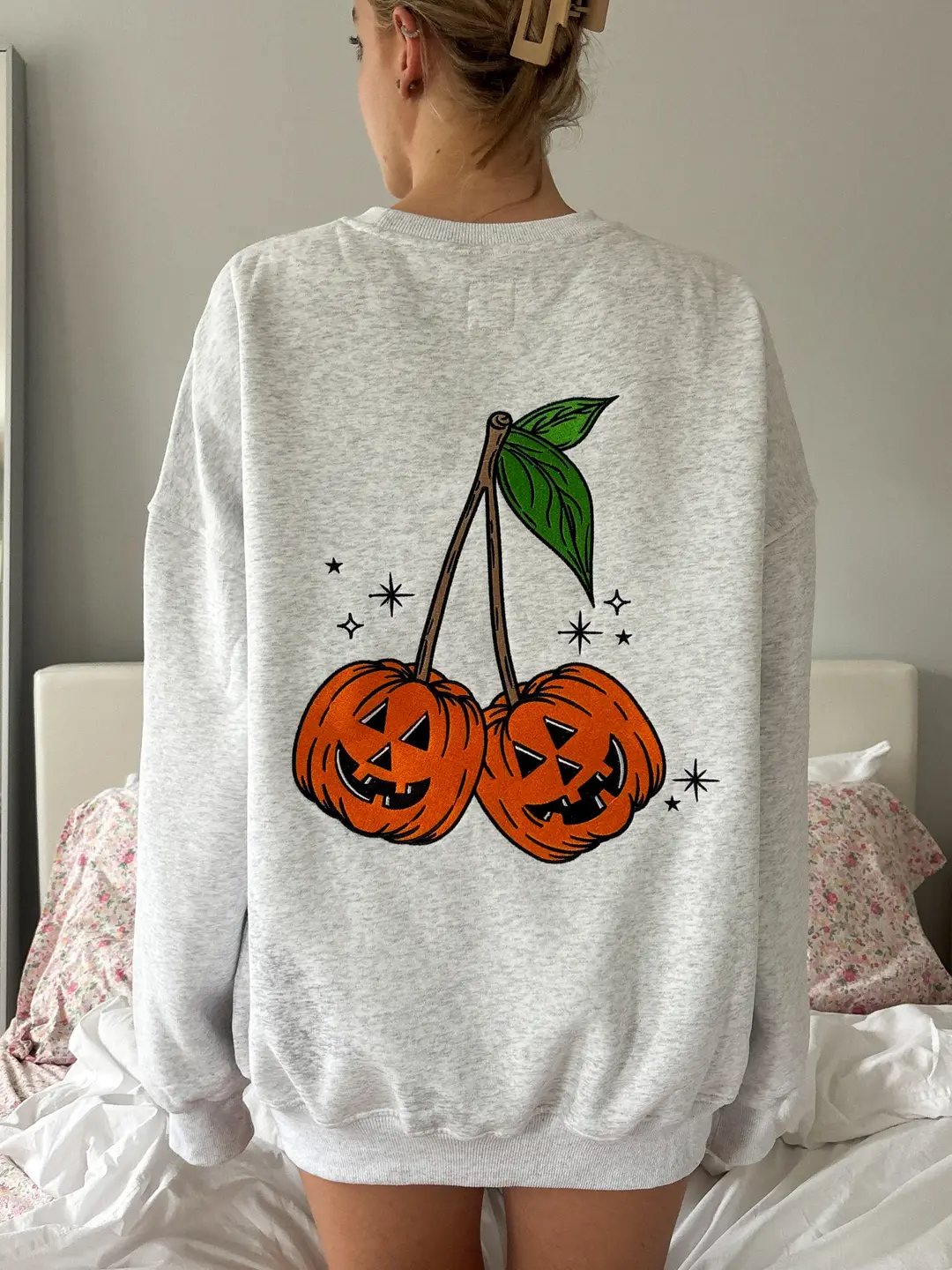 Pumpkin Cherries Fall Autumn Embroider Sweatshirt - Image 3