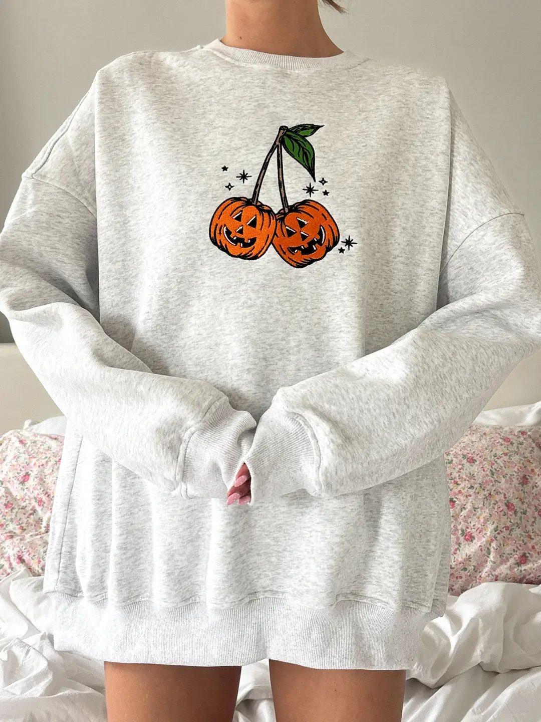 Pumpkin Cherries Fall Autumn Embroider Sweatshirt - Image 4