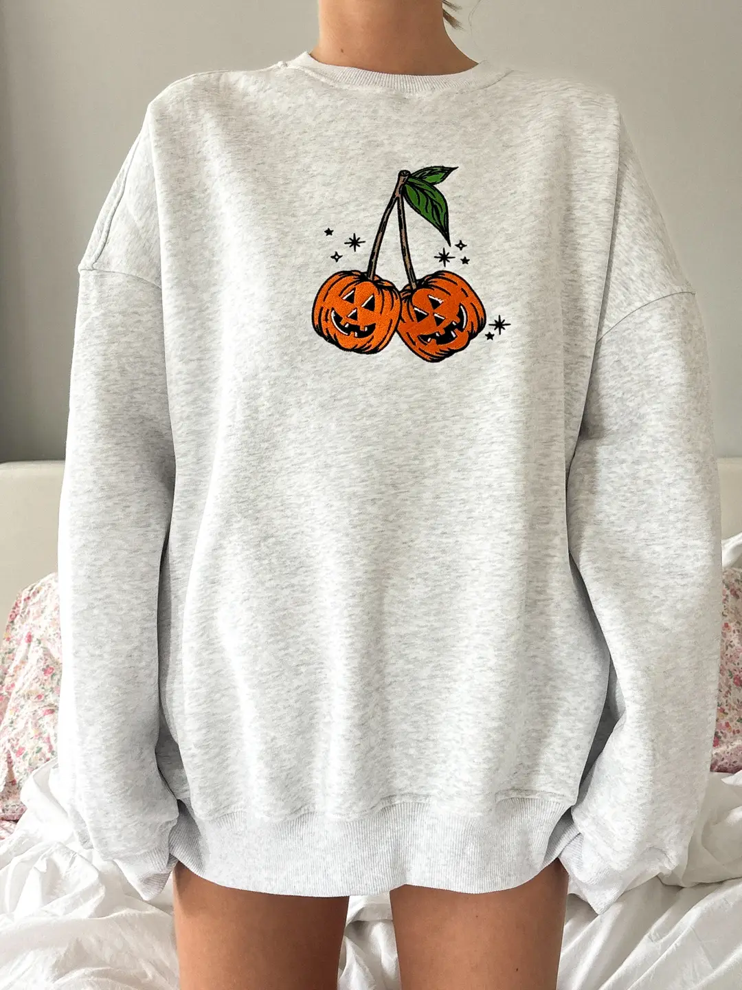 Pumpkin Cherries Fall Autumn Embroider Sweatshirt - Image 5