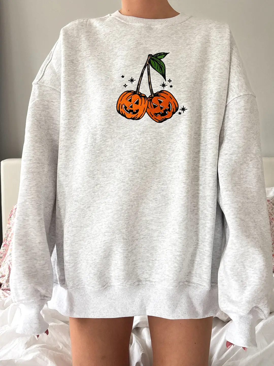 Pumpkin Cherries Fall Autumn Embroider Sweatshirt - Image 6