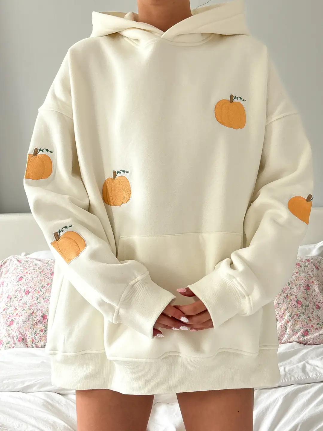Pumpkins All Over Fall Embroider Hoodie - Image 3